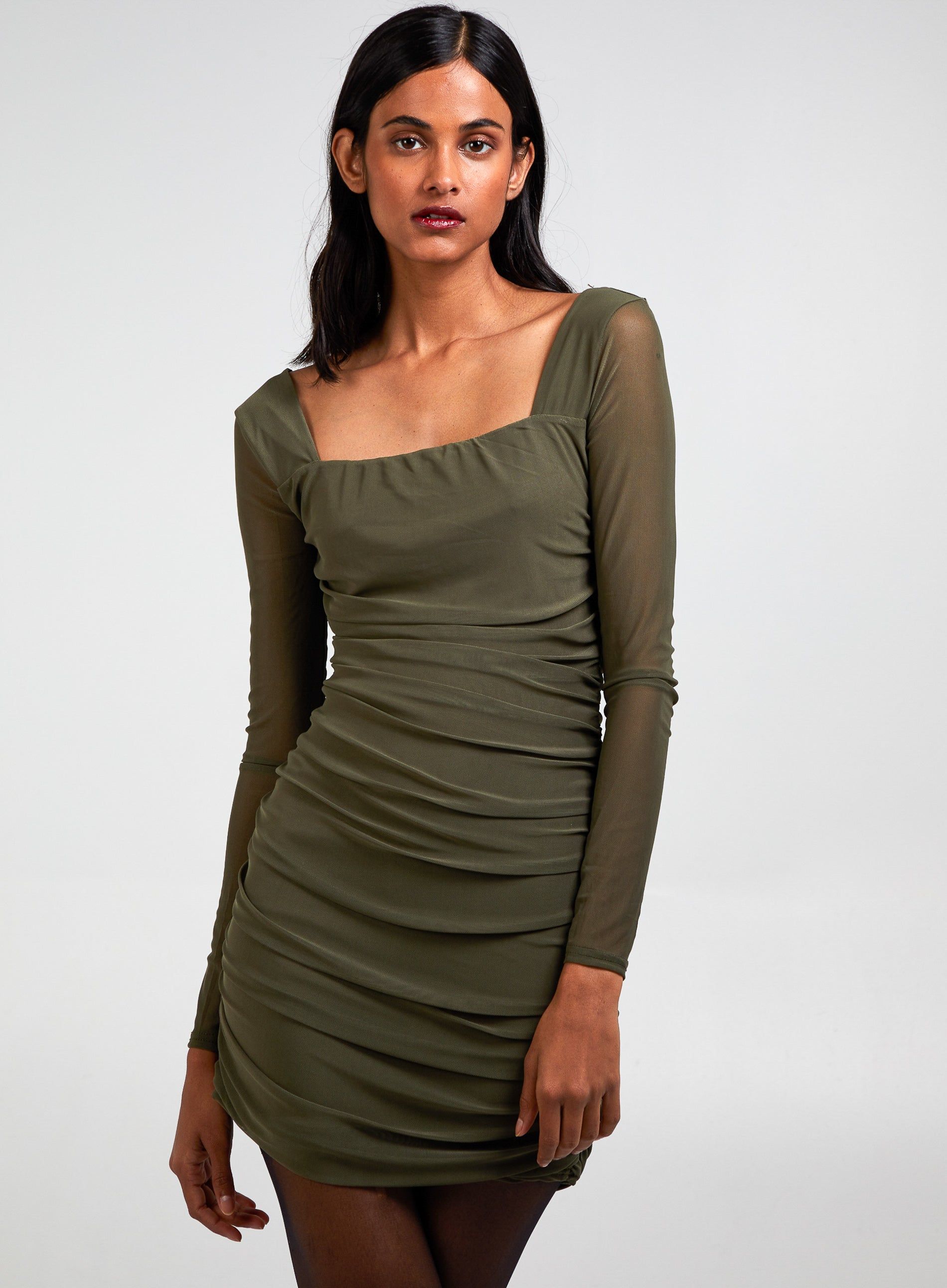 LOVING - Long Sleeve Mesh Mini Dress