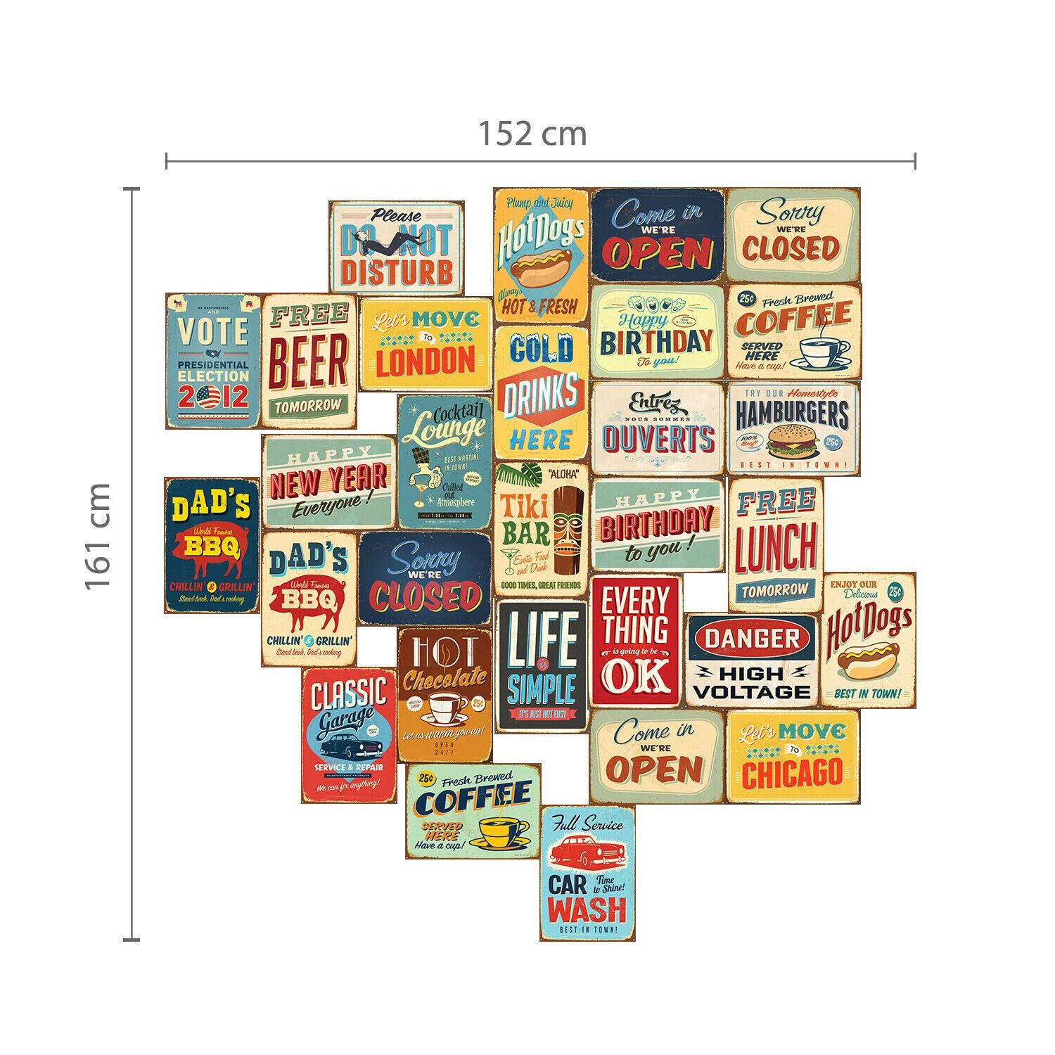 Vintage Metal Sign Wall Stickers Wall Decorations 30 pieces of A4 collage