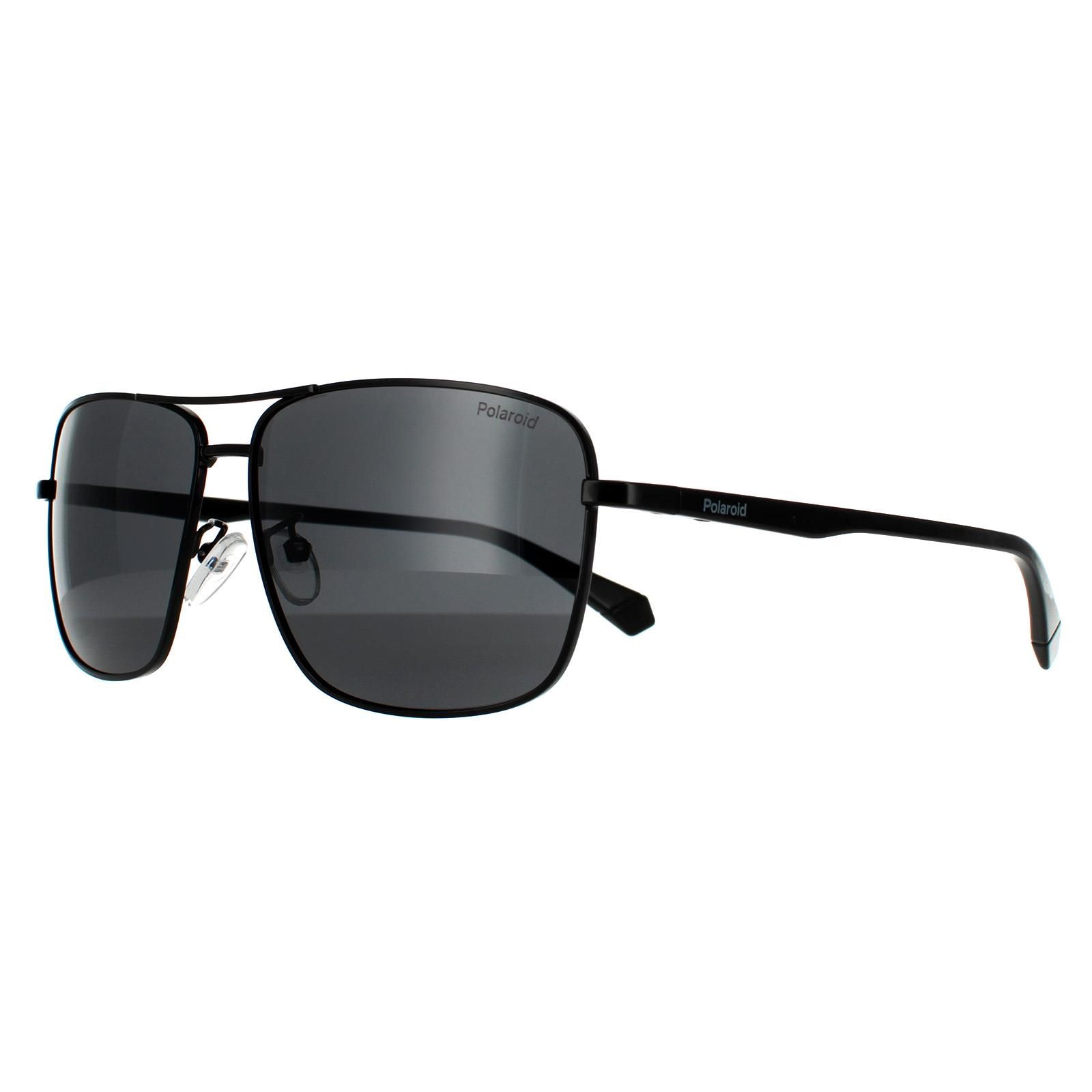 Polaroid Rectangle Mens Black Grey Polarized 90041091 Polaroid are a rectangle style crafted from lightweight metal. The design features a double bridge, adjustable nose pads and Polaroid's logo on the temples. Finished with superb polarized lenses which guarantee a glare free wear for all day comfort.