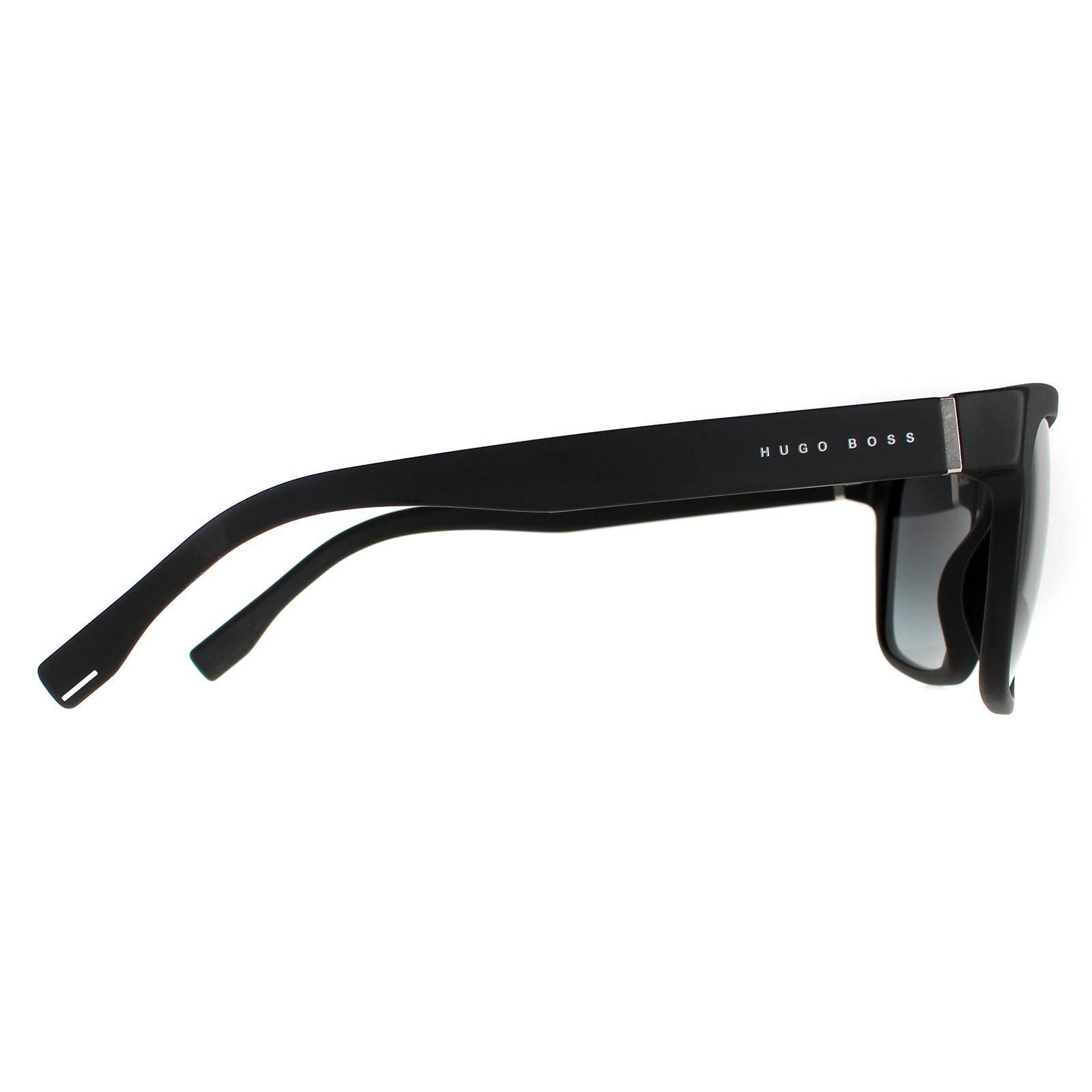 Hugo Boss Rectangle Mens Matte Black Dark Grey Gradient BOSS 0727/S/IT  Hugo Boss are a high quality modern style from Hugo Boss with a square shape but with enough curve to the front to hug the face nicely. A small Hugo Boss logo appears on the temples for that brand assurance.