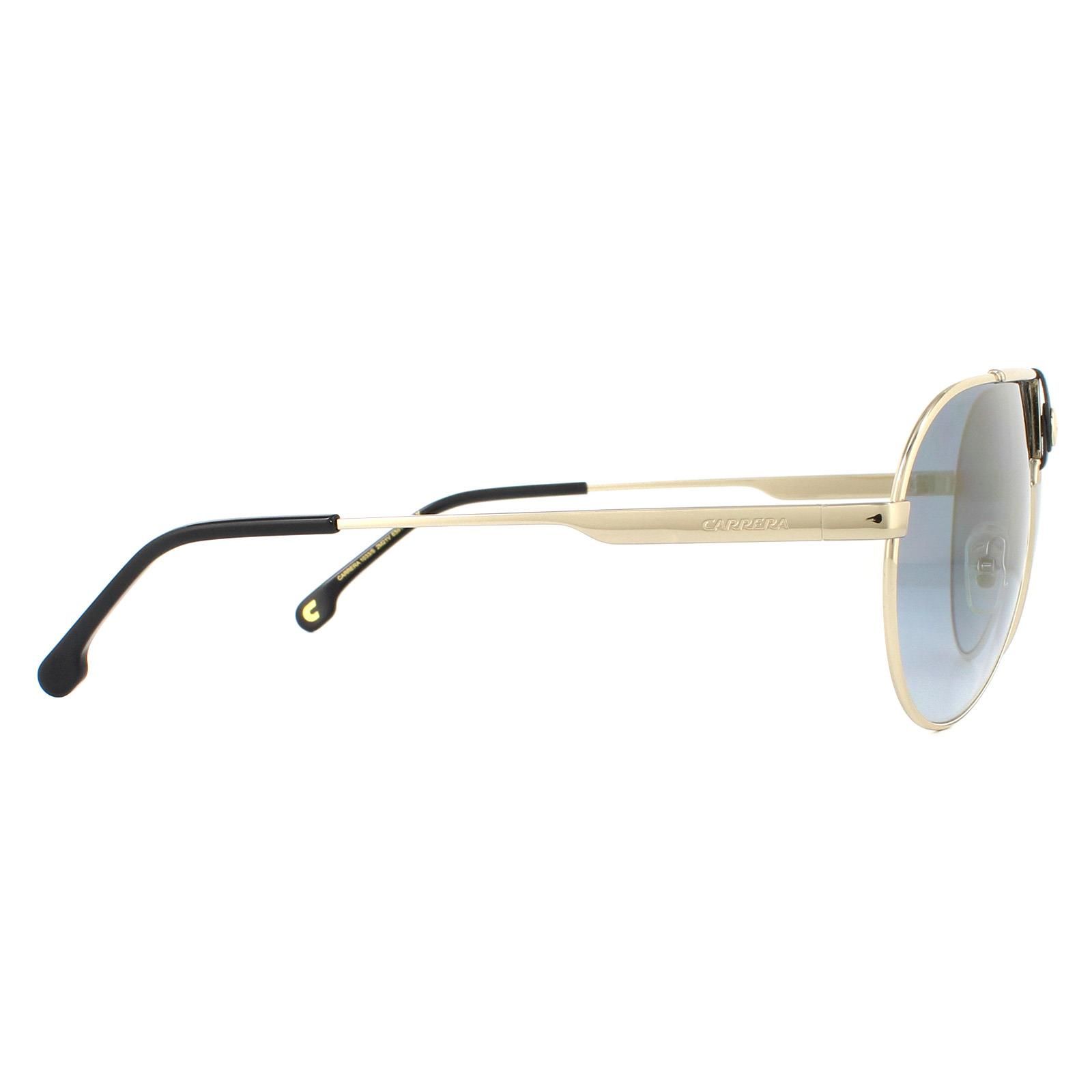 Carrera Sunglasses 1033/S 2M2 1V Black Gold Blue Gold Gradient Mirrorare a large aviator design crafted from lightweight metal. The distinctive double nose bridge features a bold leather front the Carrera C logo front and centre. The Carrera text logo is etched into the temples and finished with plastic tips for comfort.