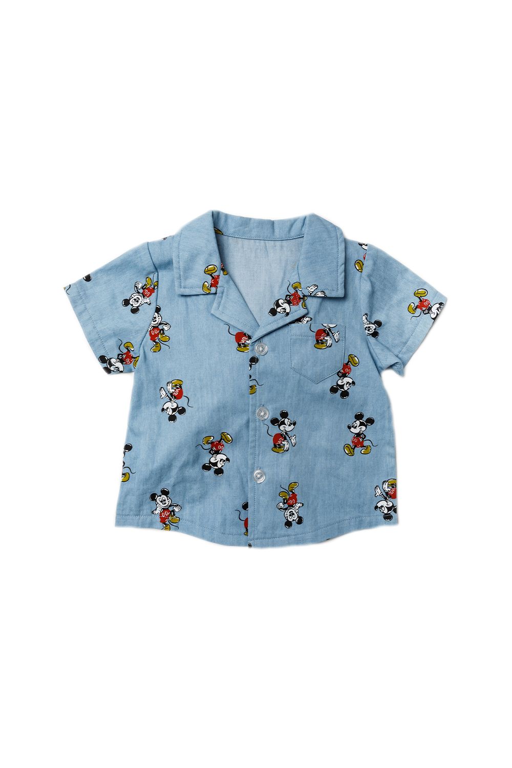 This adorable Disney Baby two-piece set features a classic Mickey Mouse print. The set includes a printed, button up shirt and a pair of drawstring shorts. Both the shirt and shorts are cotton, keeping your little one comfortable. This set would make a lovely gift or a new addition to your little ones wardrobe!
