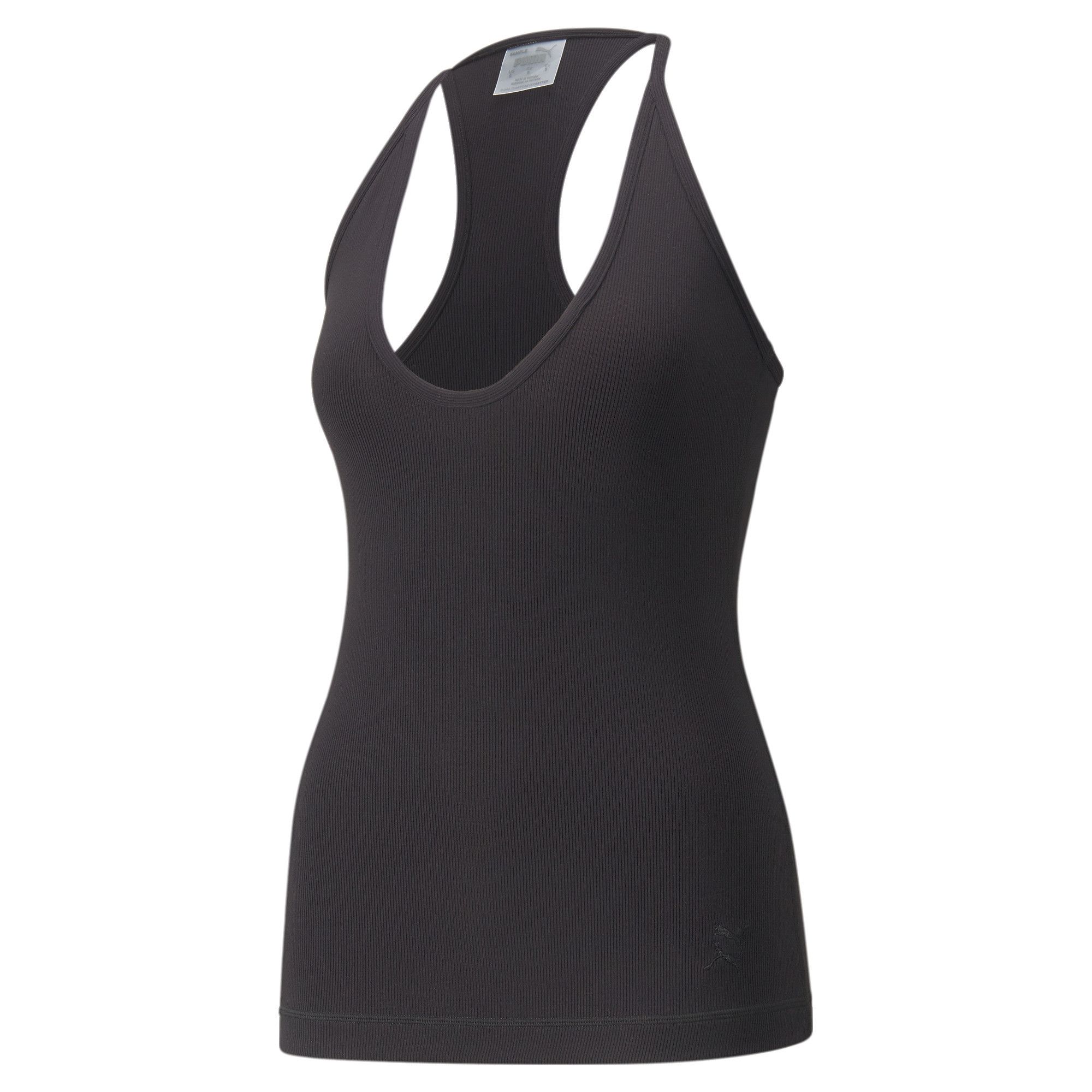  The perfect layering piece for workouts of every kind, from the gym to the track to the yoga studio. The stylish racerback design and deep V-neck maximise your freedom of movement during training, and the soft ribbed material makes for a snug, comfy fit. This piece from our elegant Exhale collection is made with recycled materials as a step towards better sustainability. FEATURES & BENEFITS Recycled Content: Made with at least 20% recycled material as a step toward a better future  DETAILS V-neckSleeveless cutEmbroidered shiny mirrored PUMA Cat Logo at bottom leftModal, recycled polyester and elastane