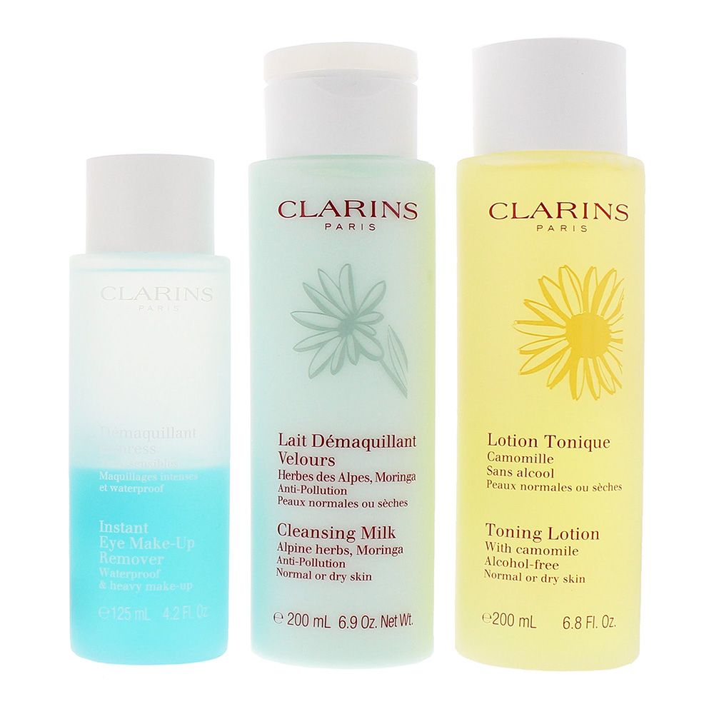 Clarins Make-Up Remover Trio For Normal to Dry Skin: Make-Up Remover 30ml - Cleansing Milk 50ml - Toning Lotion 50ml