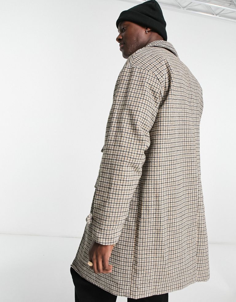 ADPT oversized wool mix overcoat with pockets in brown check-Neutral