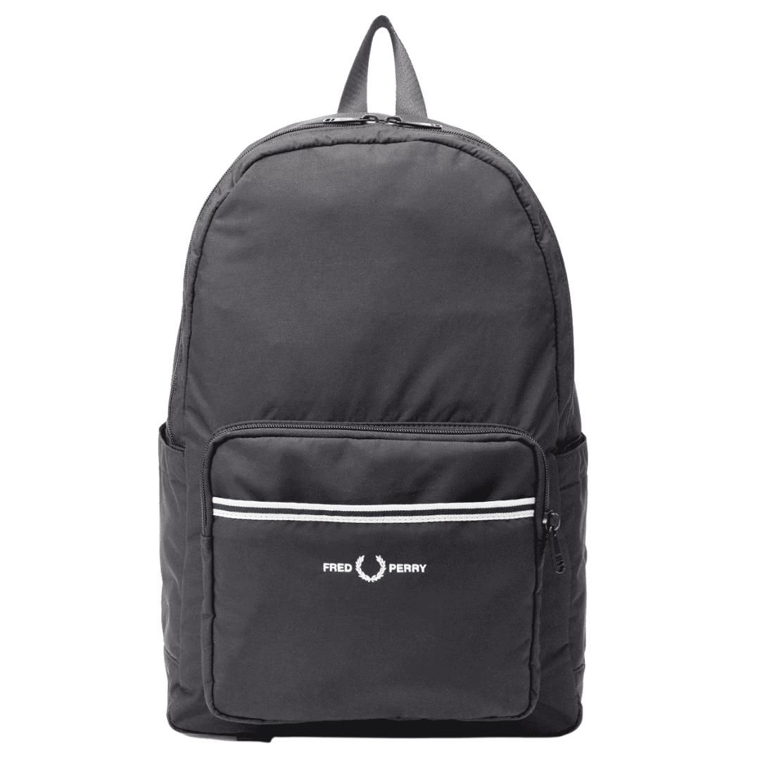 Fred Perry Sports Twill Black Backpack. Fred Perry Black Bag. Style: L9243 102. Zip Closure. Fred Perry Logo. 100% Polyamide