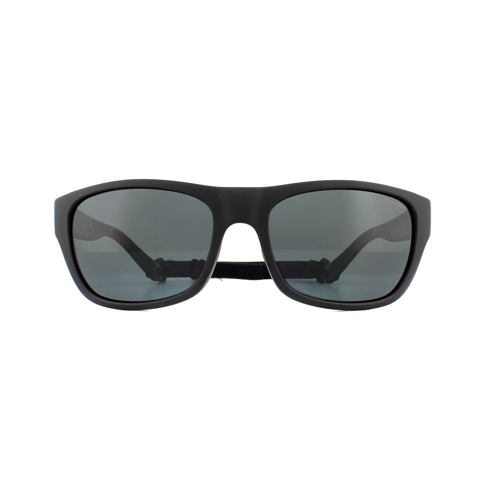 Polaroid Sport Sunglasses 7030/S 003 M9 Matte Black Grey Polarized are a sports style with a strap to hold the sunglasses in place. The lightweight plastic frame is comfortable for long wear and polarized lenses help to reduce glare and protect the eyes.