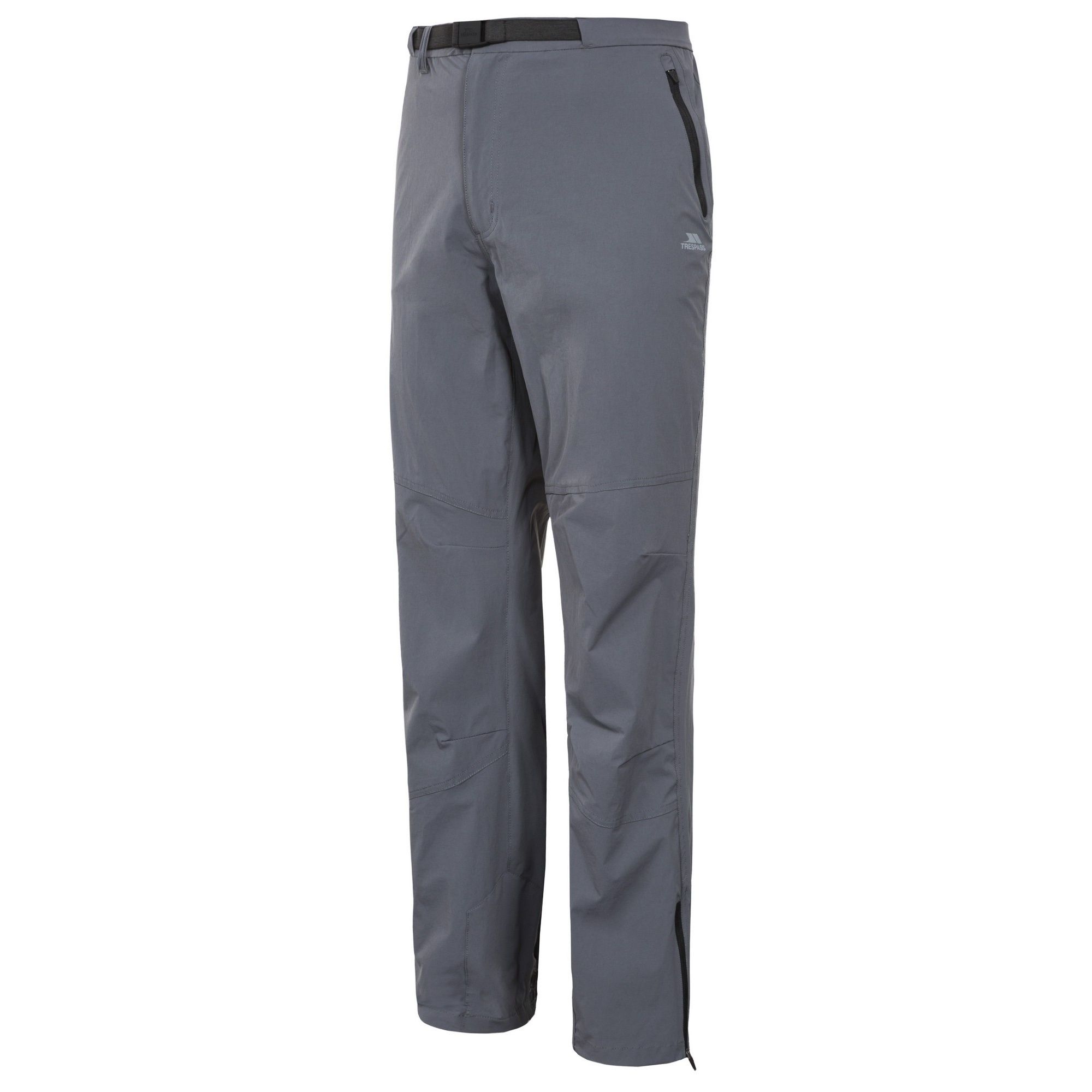 Flat waisted trousers with elasticated back panel. 2 zip pockets. Side leg zip with vent. Elasticated back hem. Quick dry. Comfort stretch. UV 40+. 85% polyester, 15% elastane. Trespass Mens Waist Sizing (approx): S - 32in/81cm, M - 34in/86cm, L - 36in/91.5cm, XL - 38in/96.5cm, XXL - 40in/101.5cm, XXXL - 42in/106.5cm.