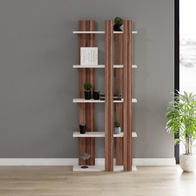 This modern and functional bookcase is the perfect solution for storing your books and furnishing your home in style. Thanks to its design it is ideal for the living area, the sleeping area of the house and the office. Easy-to-clean and easy-to-assemble assembly, kit included. Color: Wallnut, White | Product Dimensions: W75xD20xH180 cm | Material: Melamine Chipboard | Product Weight: 19,2 Kg | Supported Weight: | Packaging Weight: 21,6 Kg | Number of Boxes: 1 | Packaging Dimensions: W28xD12,5xH190 cm.
