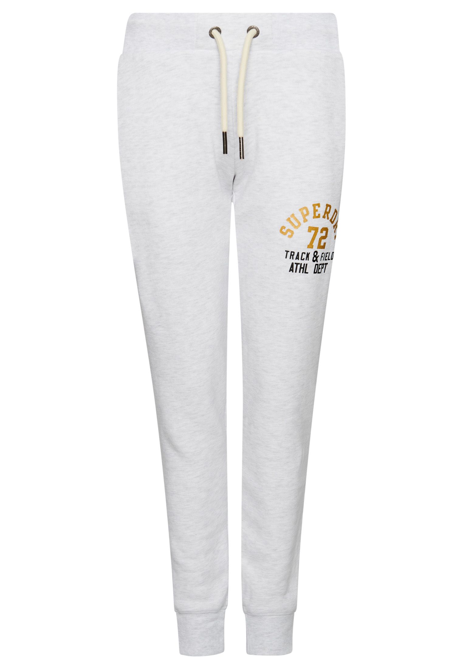 Throw on our Track & Field joggers to effortlessly upkeep your contemporary, athletic aesthetic. Finished with pockets, a thick drawstring waist and a luxuriously soft fleece lining, whether you're training hard or just lounging about, this sporting essential has you covered- you'll enjoy the endless versatility of these essential joggers.Straight Fit. Classic for a reason – the original fit that gives you extra room throughout without being baggy or too loose fitting. About as authentic as you get.Mid-riseDrawstring, ribbed waistFleece lined interiorTwo exterior front pocketsOne exterior back pocketRibbed cuffsSuperdry logo print and patch