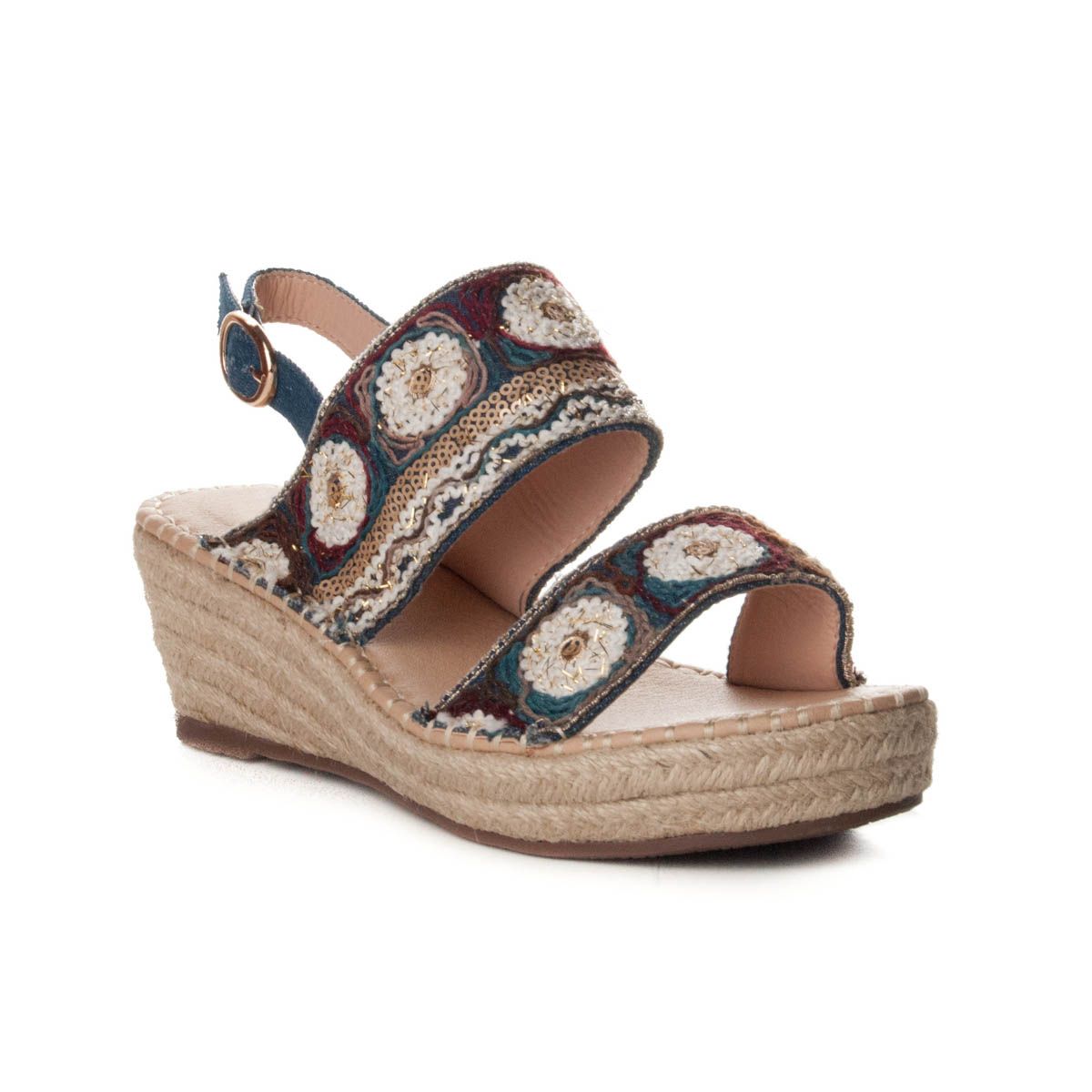 Wedge of esparto. Very comfortable. Style by his elabration in Sparte, and his ethnic style decoration. Very current.
