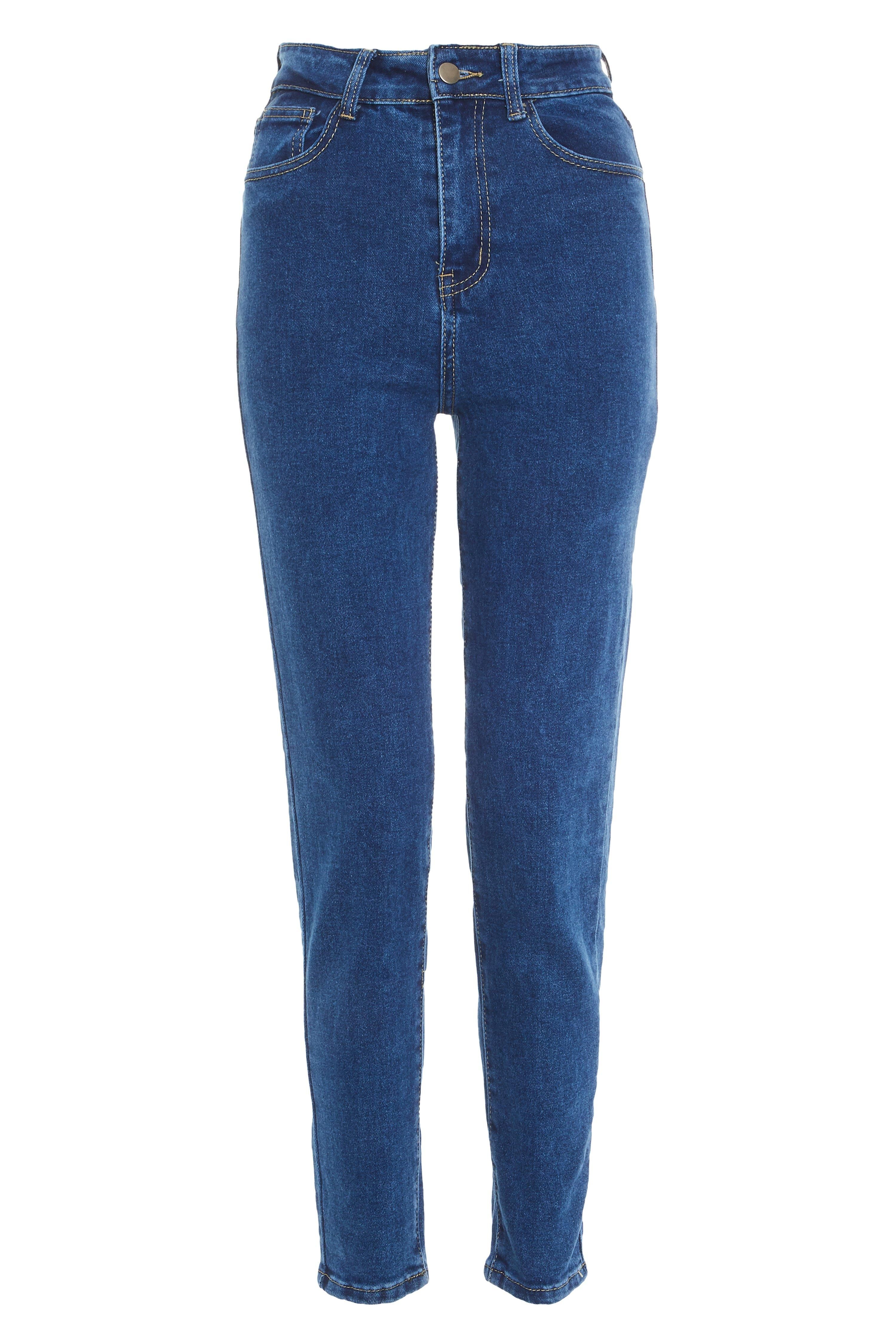 - Mom jeans  - Dark blue denim   - High waist  - Belt loops