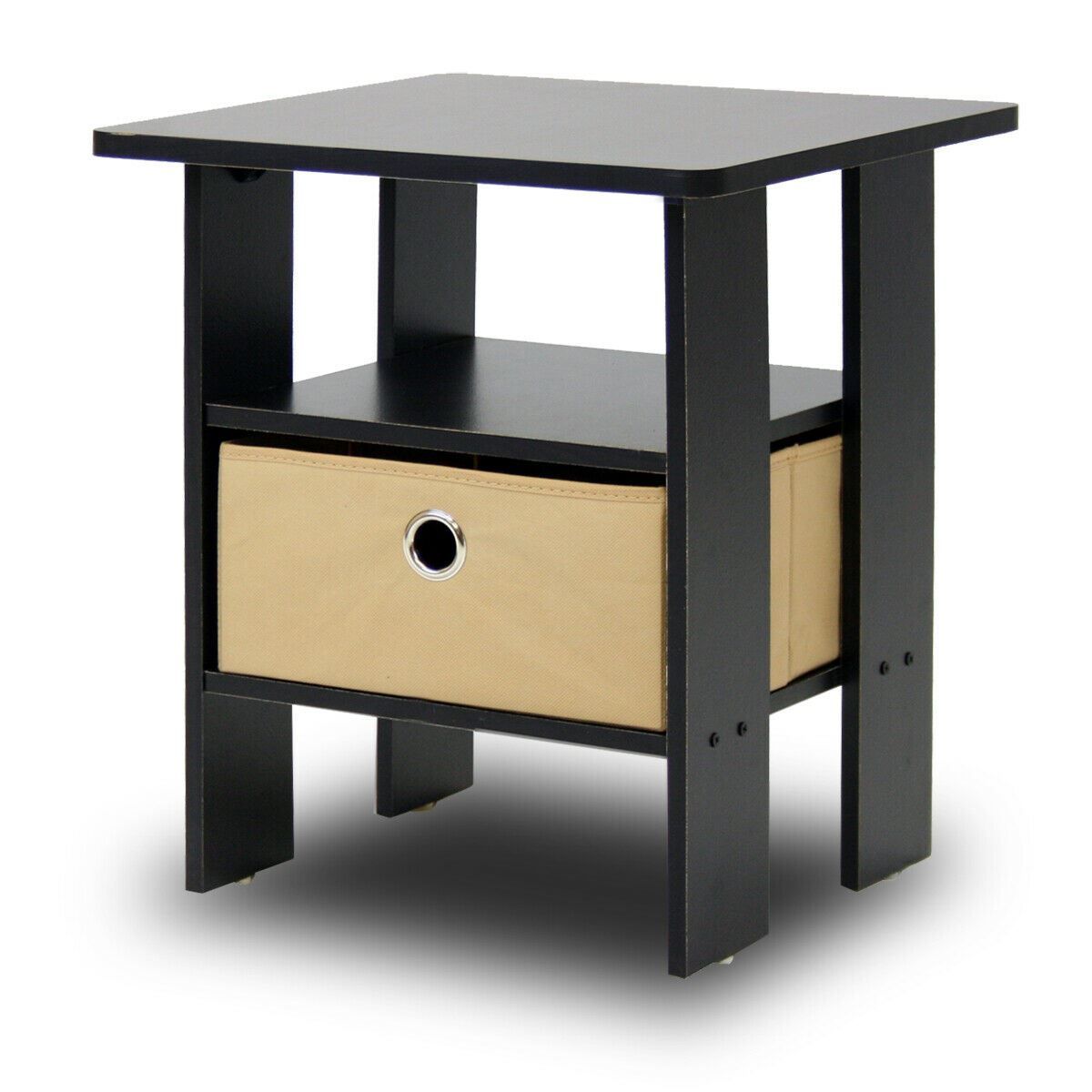Furinno Andrey End Table Nightstand with Bin Drawer Espresso
