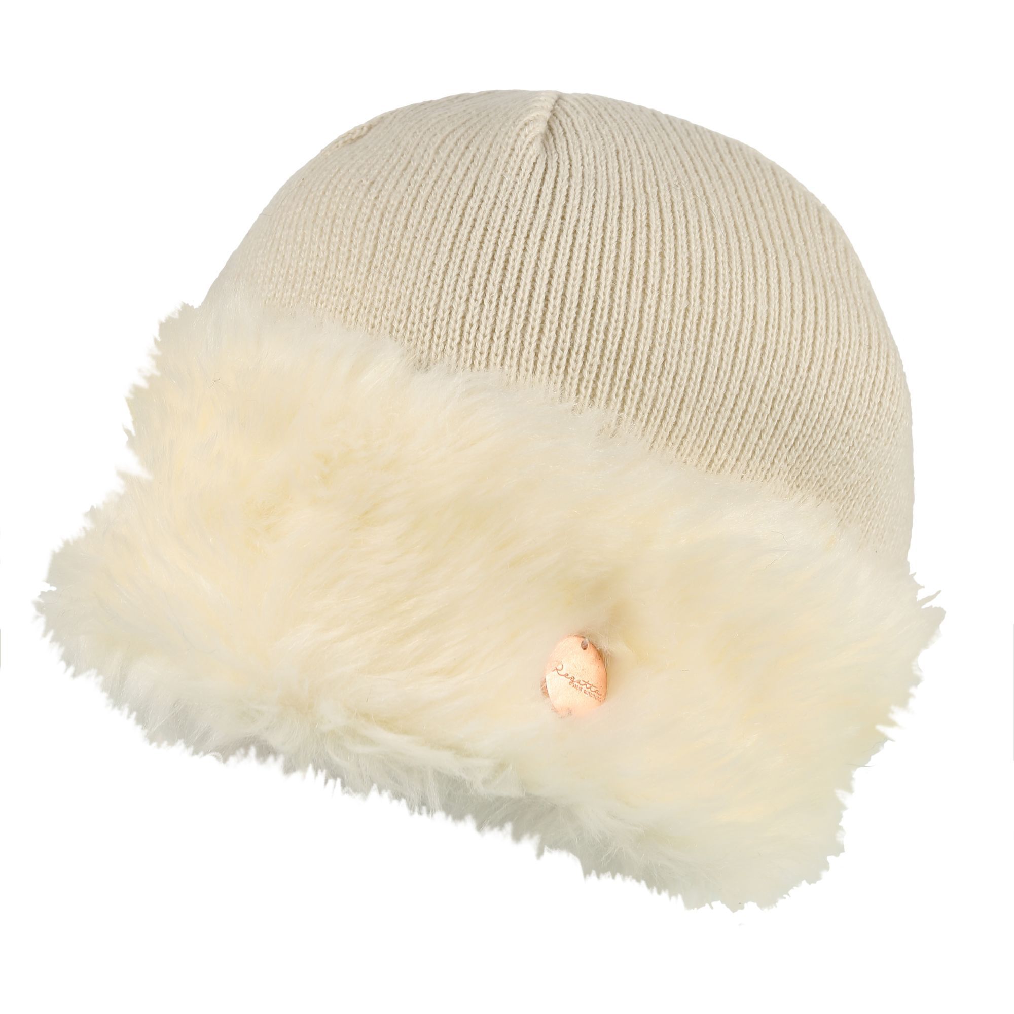 Womens winter beanie hat. 100% Cotton jersey knit. Faux fur trim.