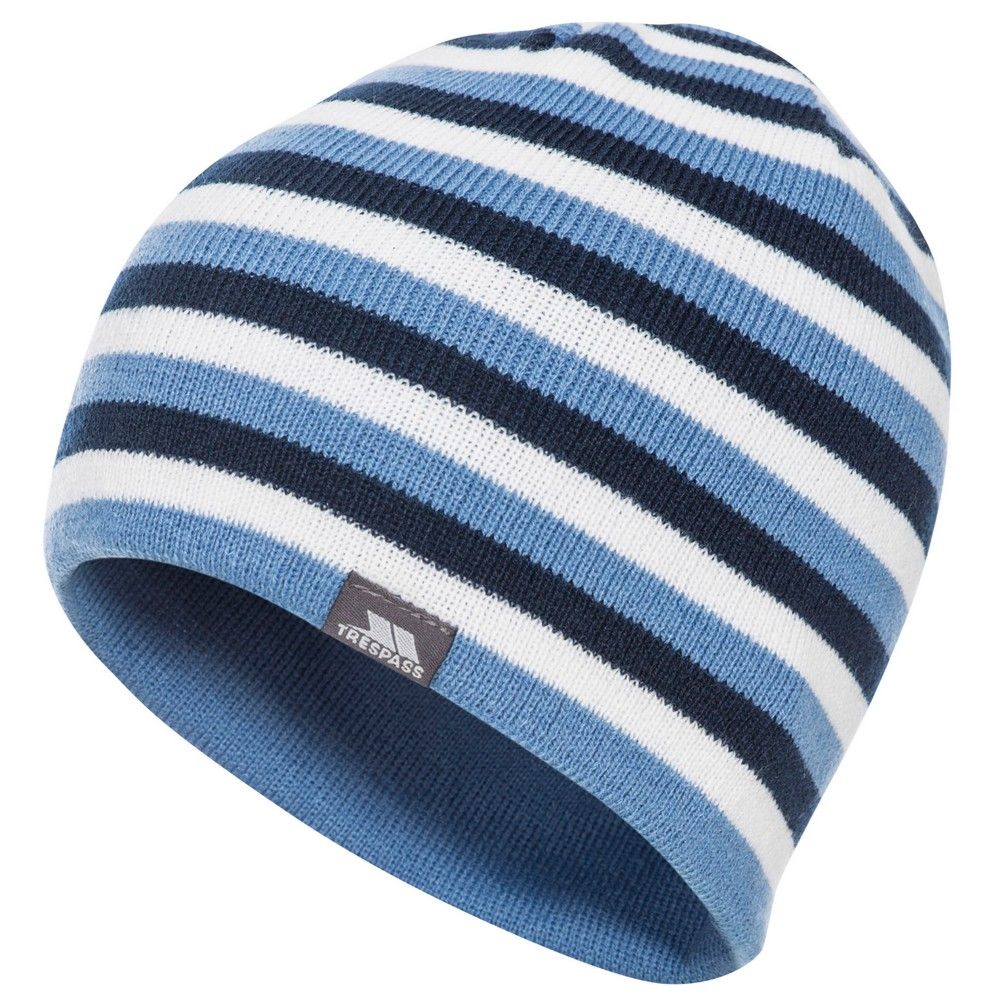 Knitted beanie hat. Reversible. Plain and stripe option. Woven label. 100% Acrylic.