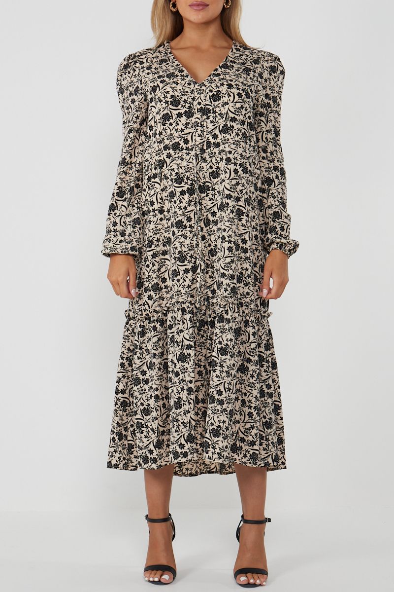 Elegante Dames Midi Jurk Met Riem En Lange Mouwen main image 1