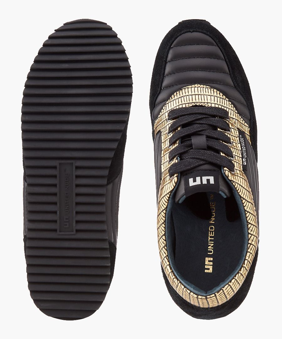 United Nude Runner black & gold-tone panel sneakers