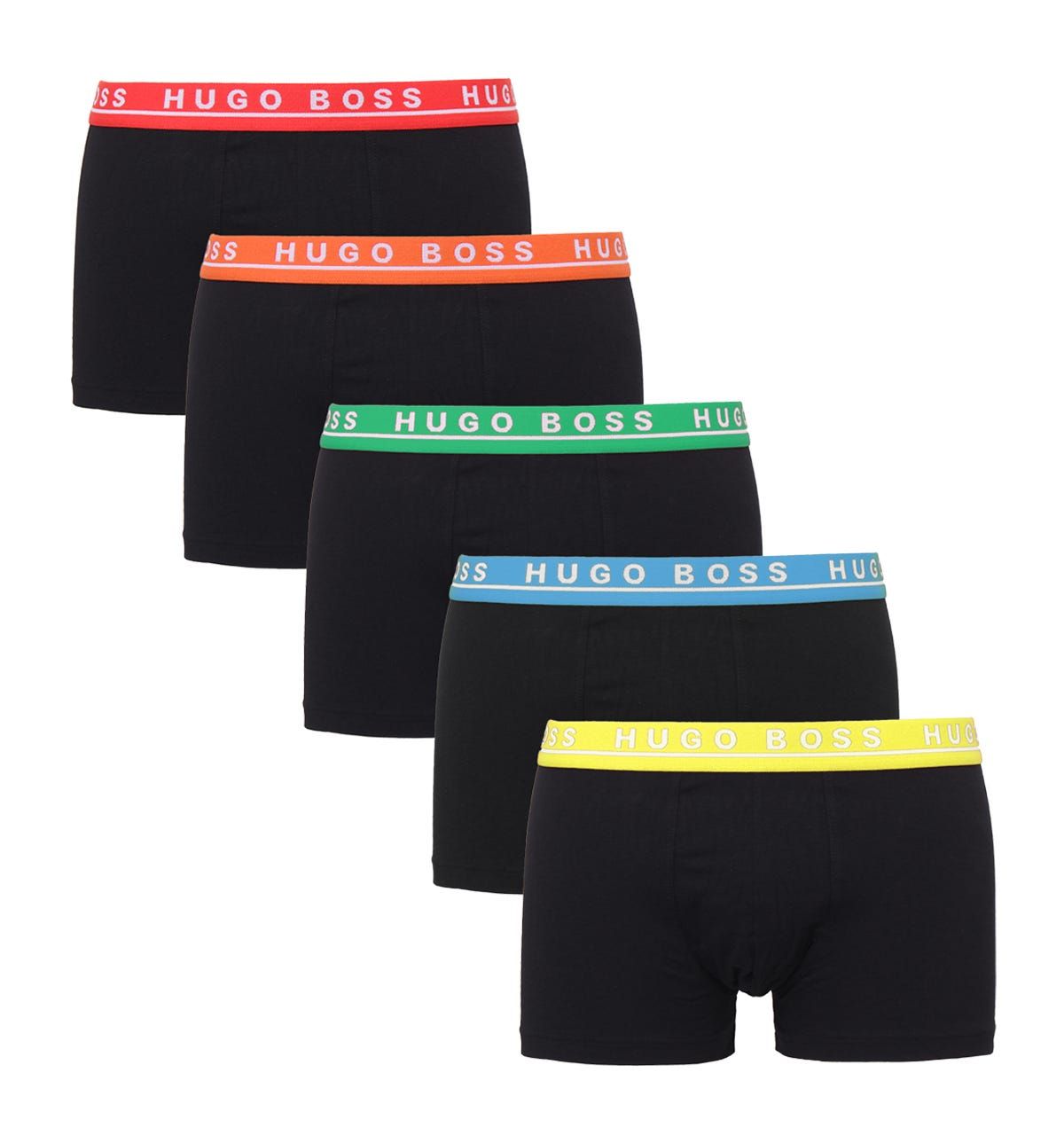 This five pack of boxer briefs from BOSS are crafted from super soft and breathable stretch cotton. Featuring elasticated waistbands in a rainbow array of colours and contrast logo details for a signature finish. From the Pride Collection, created by BOSS in support of ILGA WORLD. A worldwide federation of over 1,700 organisations, from over 160 countries that are joined together in campaigning for equal right for those of any Sexual Orientation, Gender Identity & Expression and Sex Characteristics. Regular Fit , Five Pack, Elasticated Waistband, 95% Cotton, 5% Elastane.