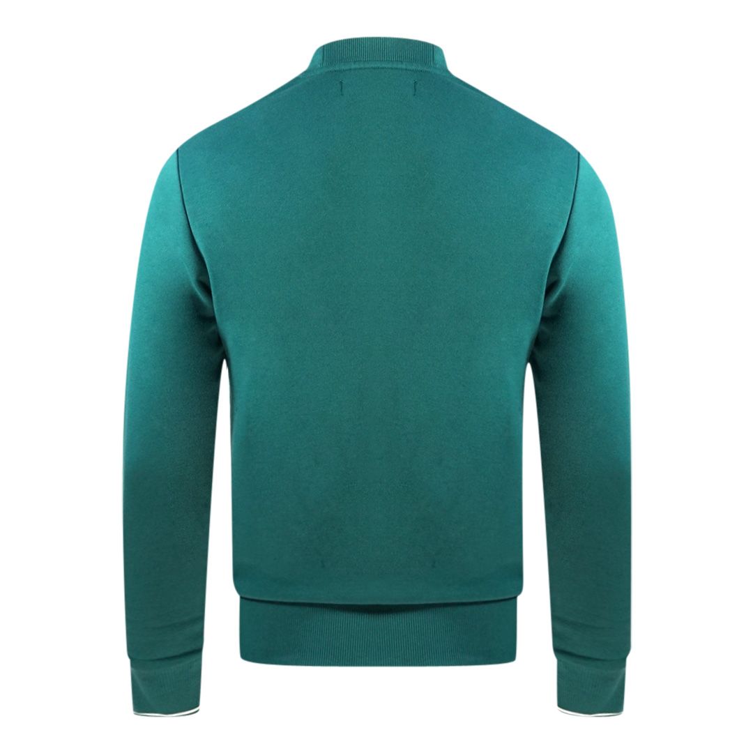 Fred Perry M7535 L27 Green Jumper. Fred Perry Green Sweater. 79% Cotton, 21% Polyester. Round Neck. Elasticated Sleeve. Style Code: M7535 L27