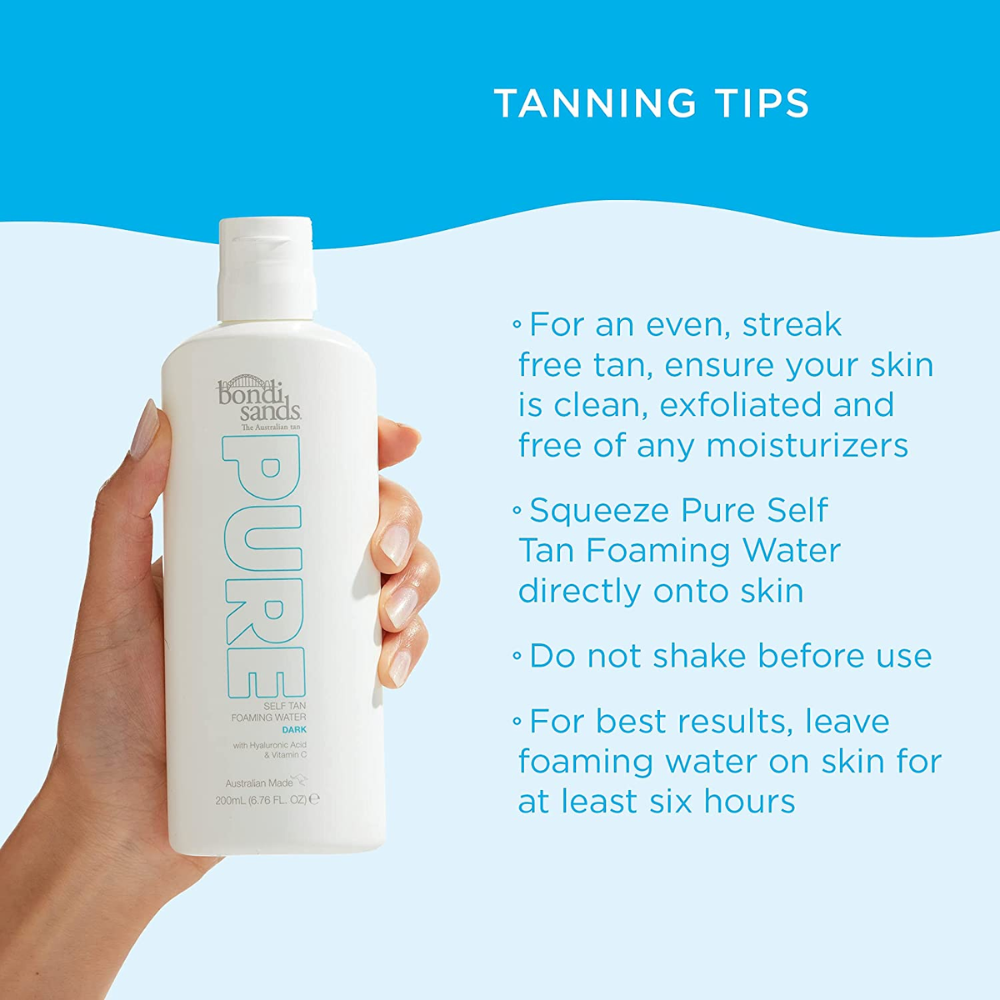 Bondi Sands PURE Self-Tanning Foaming Water combines their iconic golden glow with skincare-first ingredients. The colourless, fragrance free formula is quick drying, requires no rinse off, and is gentle enough for sensitive skin. Apply directly onto skin. No wash off required.