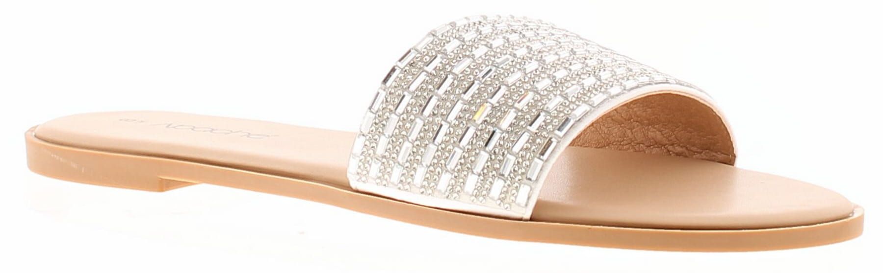 Apache Sparkle Womens Flat Sandals Silver. Manmade Upper. Manmade Lining. Synthetic Sole. Ladies Womans Holiday Summer Slip On Slider Open Toe Casual.