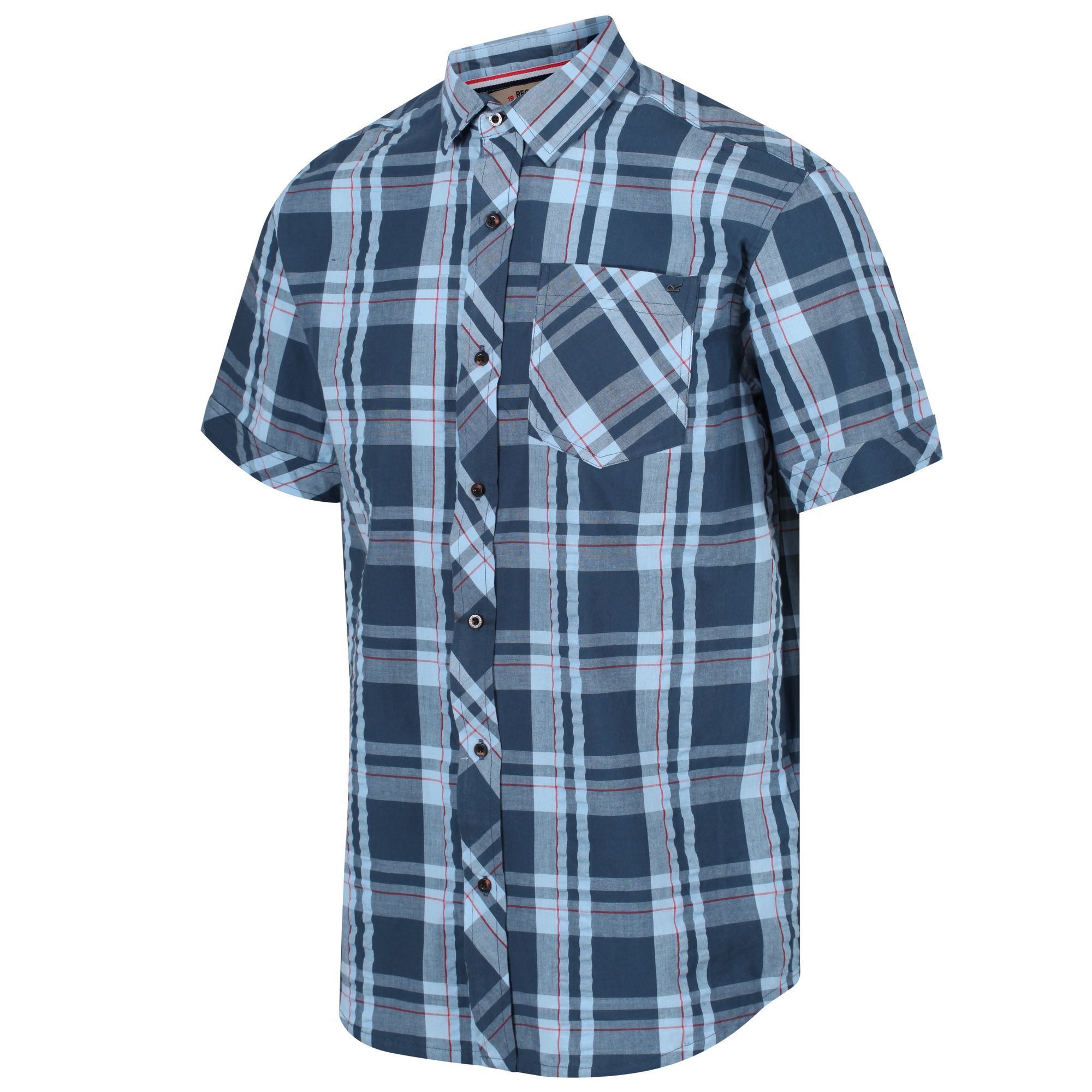 100% Cool weave cotton Check Seersucker. 1 chest pocket. Curved hem. Ideal addition to the summer fashion wardrobe.