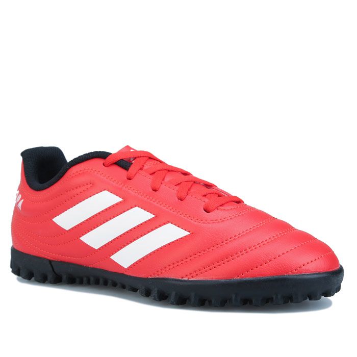 Junior Boys adidas Copa 20.4 Turf Football Boots in Red White. – Durable synthetic leather upper. – Lace fastening. – Regular fit. – Firm ground football boots. – Stitched vamp to Reduce slippage. – Lightly padded ankle. – Branding to tongue. – Anti-abrasion rubber outsole. – Synthetic Leather Upper – Textile lining – Synthetic sole. – Ref: EF1925