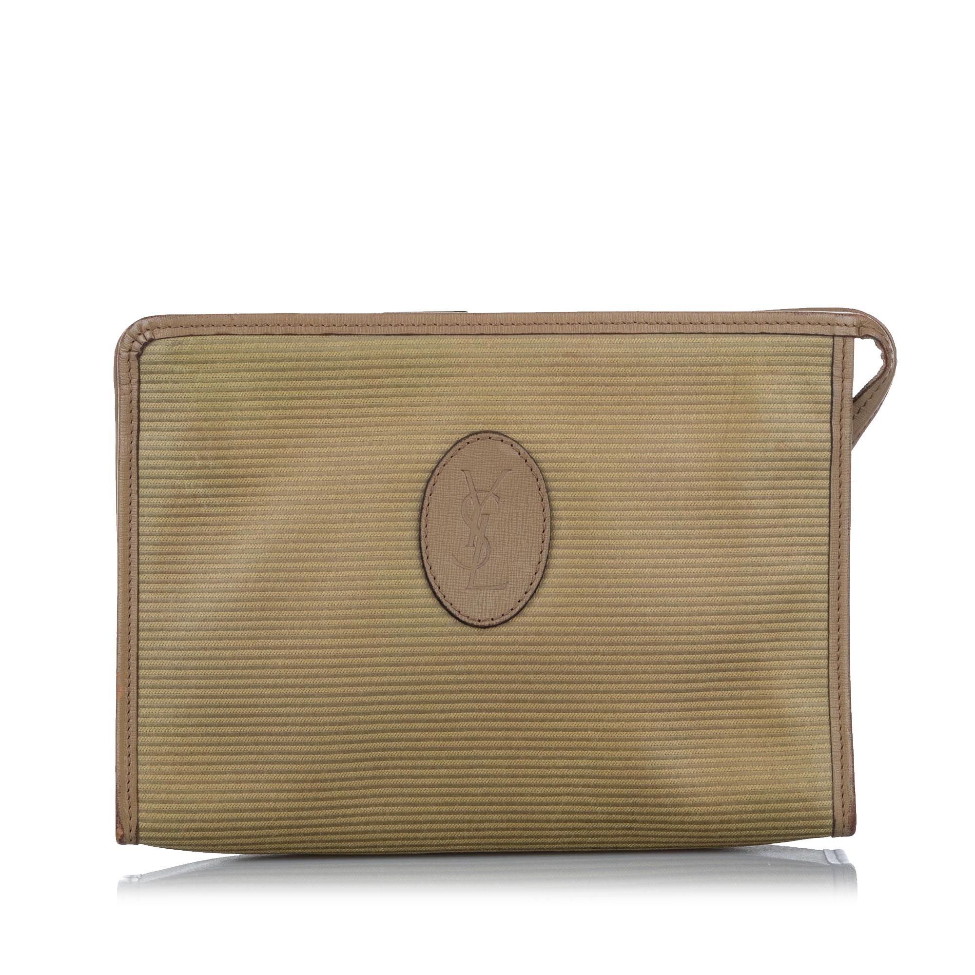 VINTAGE. RRP AS NEW. This clutch features a canvas body with leather trim, a top zip closure, and an interior slip pocket.Exterior back is discolored and stained. Exterior bottom is discolored. Exterior corners is discolored. Exterior front is discolored and stained. Exterior side is discolored. Zipper is scratched and tarnished. Interior lining is discolored. Interior pocket is discolored.

Dimensions:
Length 18cm
Width 25cm
Depth 7cm

Original Accessories: This item has no other original accessories.

Serial Number: B1
Color: Brown x Beige
Material: Fabric x Canvas x Leather x Calf
Country of Origin: FRANCE
Boutique Reference: SSU165321K1342


Product Rating: FairCondition

Certificate of Authenticity is available upon request with no extra fee required. Please contact our customer service team.