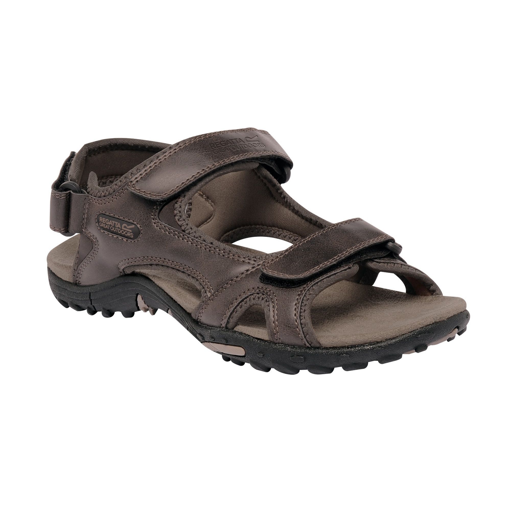 The Haris is our mens popular active sandal designed to keep your feet cool while offering plenty of support. The smooth PU upper is fully lined with soft and stretchy spandex to help prevent any nasty rubbing, and the backstrap is cushioned for extra comfort. All three straps can be adjusted for a perfect fit and the lightweight sole features a super-grippy, slip-resistant tread design. Complete with shock-absorbing cushioning in the midsole, the Haris sandal is perfect for holidays or day-to-day wear. Other Fibres/Materials (43%) Polyester (57%).