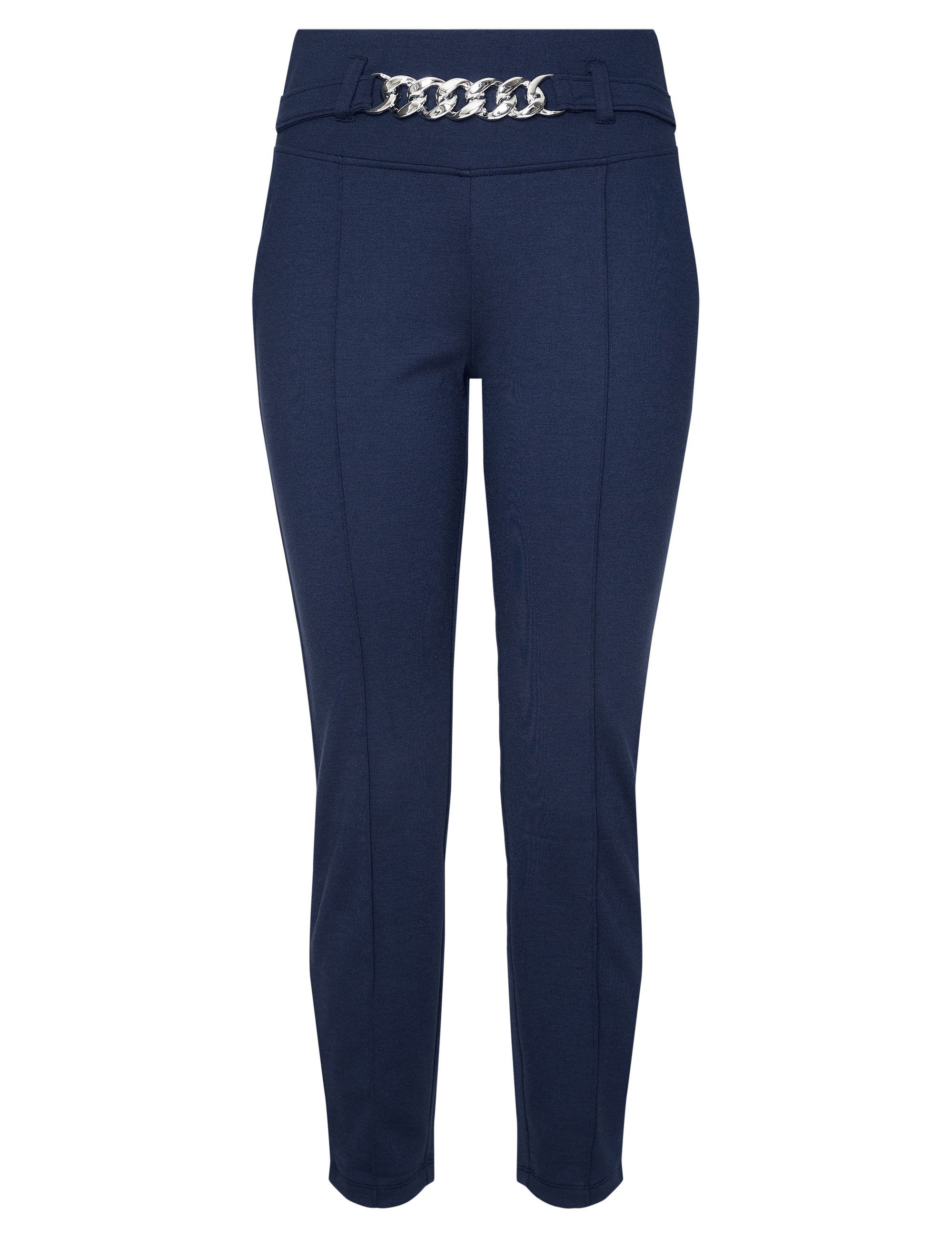 Womens Rockmans Full Length Chain Belt Buckle Ponte Pants Navy