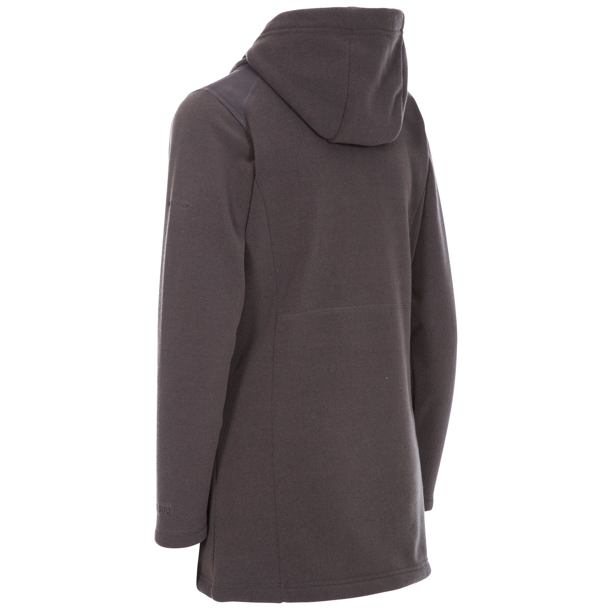 Soft terry fleece with a brushed marl backing. Longer length. Grown on hood style. 2 welted zip pockets. Taslan shoulder panels. Full front zip with inner storm flap. Leather trims. Airtrap. 340gsm. 100% Polyester. Trespass Womens Chest Sizing (approx): XS/8 - 32in/81cm, S/10 - 34in/86cm, M/12 - 36in/91.4cm, L/14 - 38in/96.5cm, XL/16 - 40in/101.5cm, XXL/18 - 42in/106.5cm.