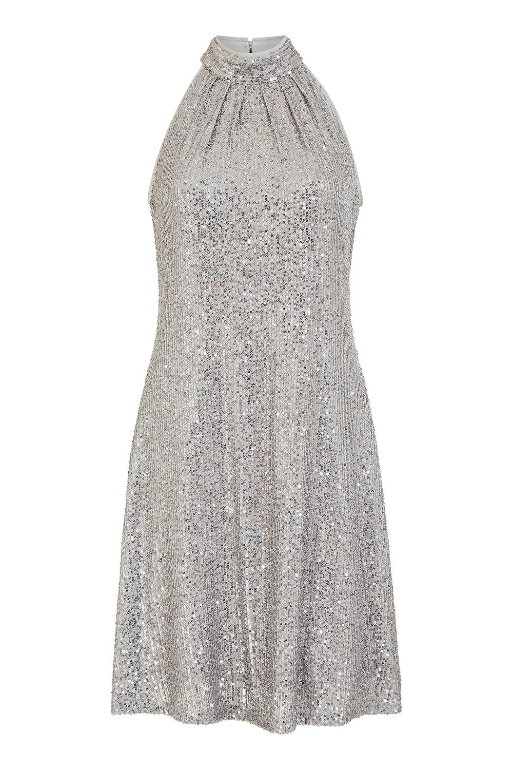 Mela Silver Sequin Halter Dress