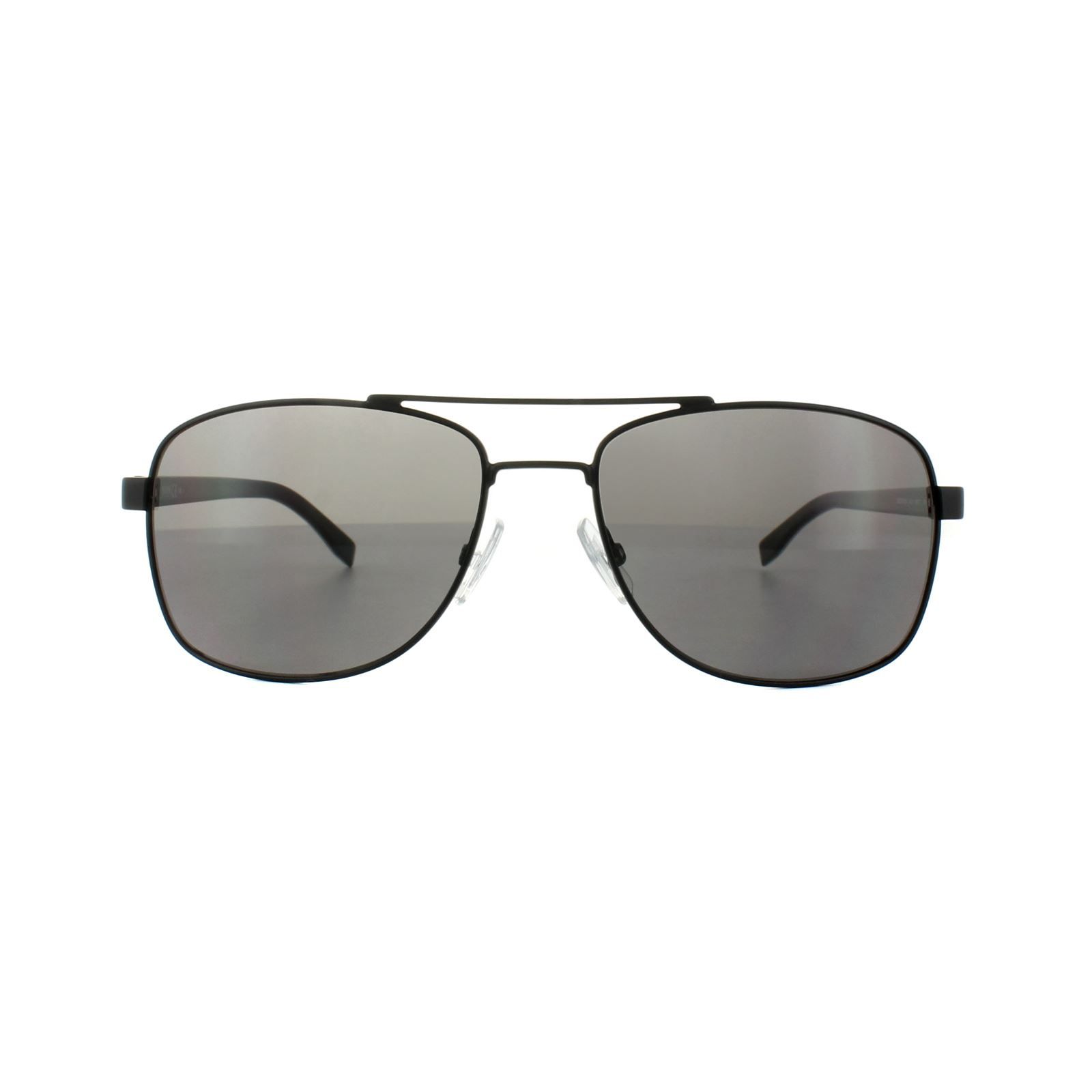 Hugo Boss Sunglasses 0762/S QIL Y1 Matt Black Grey are a smaller aviator style with classic double bridge and timeless appeal. The Hugo Boss logo appears in contrasting colour on the temple.