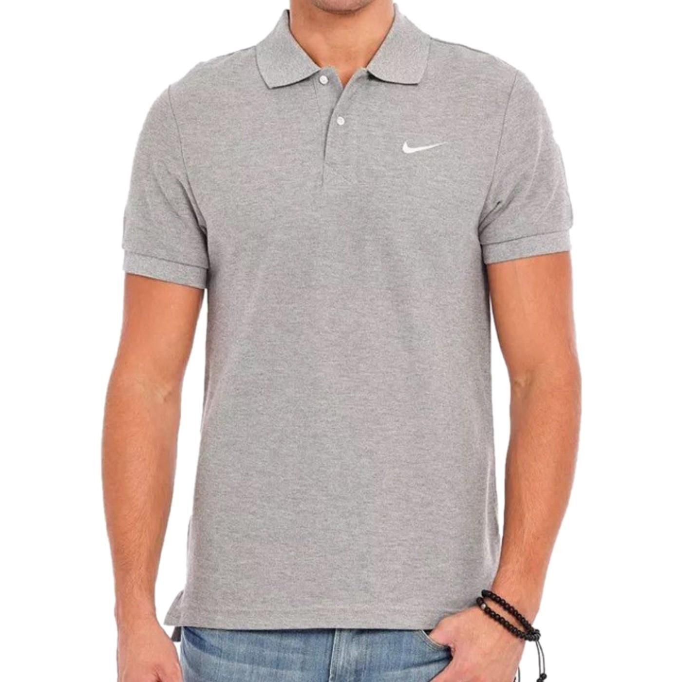 Nike Mens Classic Pique Polo Shirt.      
2 Button Placket, Ribbed Collar and Sleeves.      
Classic Swoosh on Breast.      
Available in Black Ang Grey Colours.      
Ideal for Casual Work Summer Office Wear.