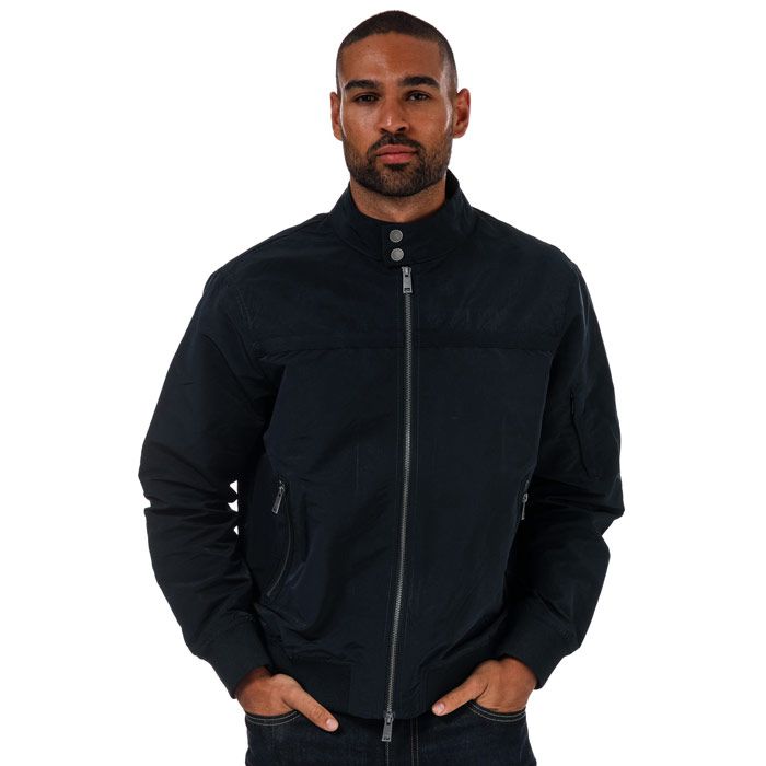 Mens Armani Exchange Bomber Jacket in navy.-Waist adjusters with snap closure.- Long sleeves.- Two-way front zip- Two side zipped  pockets.- Zipped pocket on the sleeve.- Ribbed cuffs and hem.- 70% Polyester  30% Polyamide.- Ref: 3ZZB07NCYZ1510