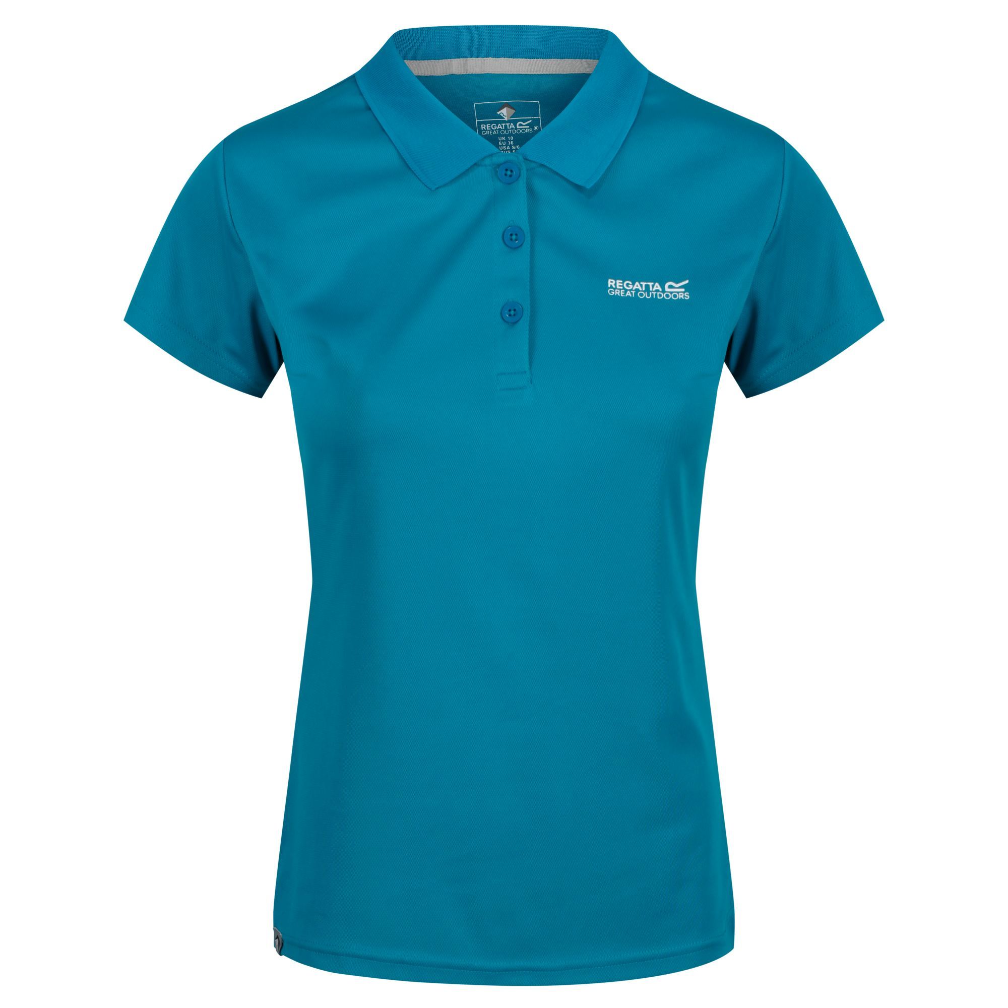 100% Polyester. Maverik short sleeve technical polo shirt. Quick drying. Classic three button fastening and lightly ribbed collar and cuffs.