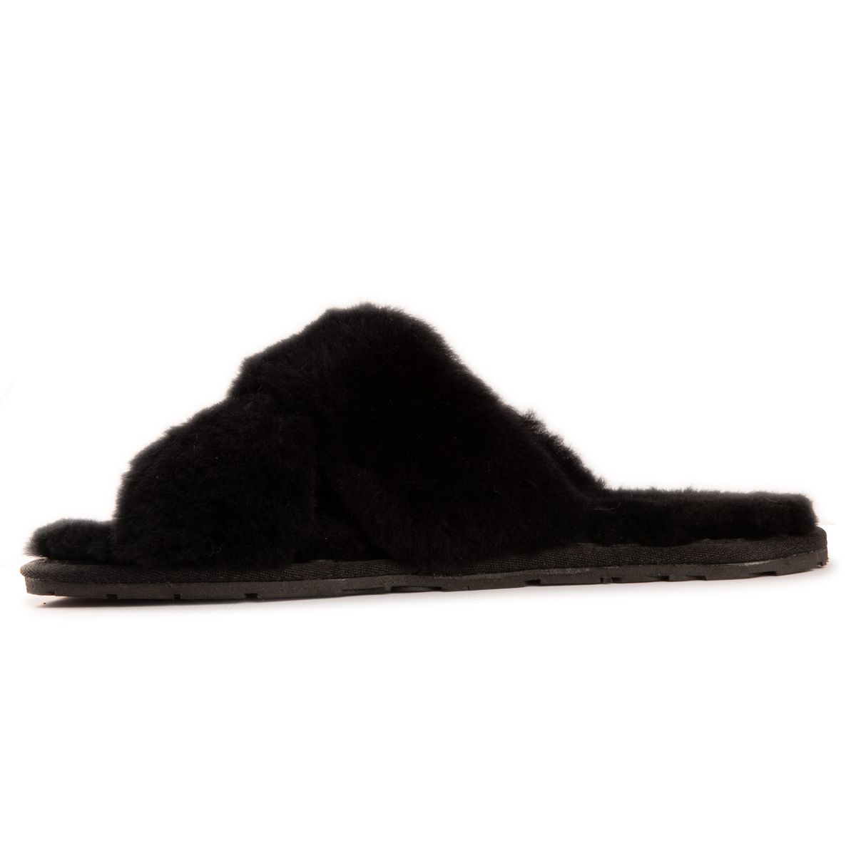 Soft premium genuine Australian Sheepskin wool upper 
 Easy to slide on footwear used in any weather 
 Full premium sheepskin insole 
 Cross over style strap giving a great fit 
 Soft Rubber outsole – highly durable and lightweight 
 Stylish, Fluffy and cosy all at the same time 
 100% brand new and high quality, comes in a branded box, suitable for gifting