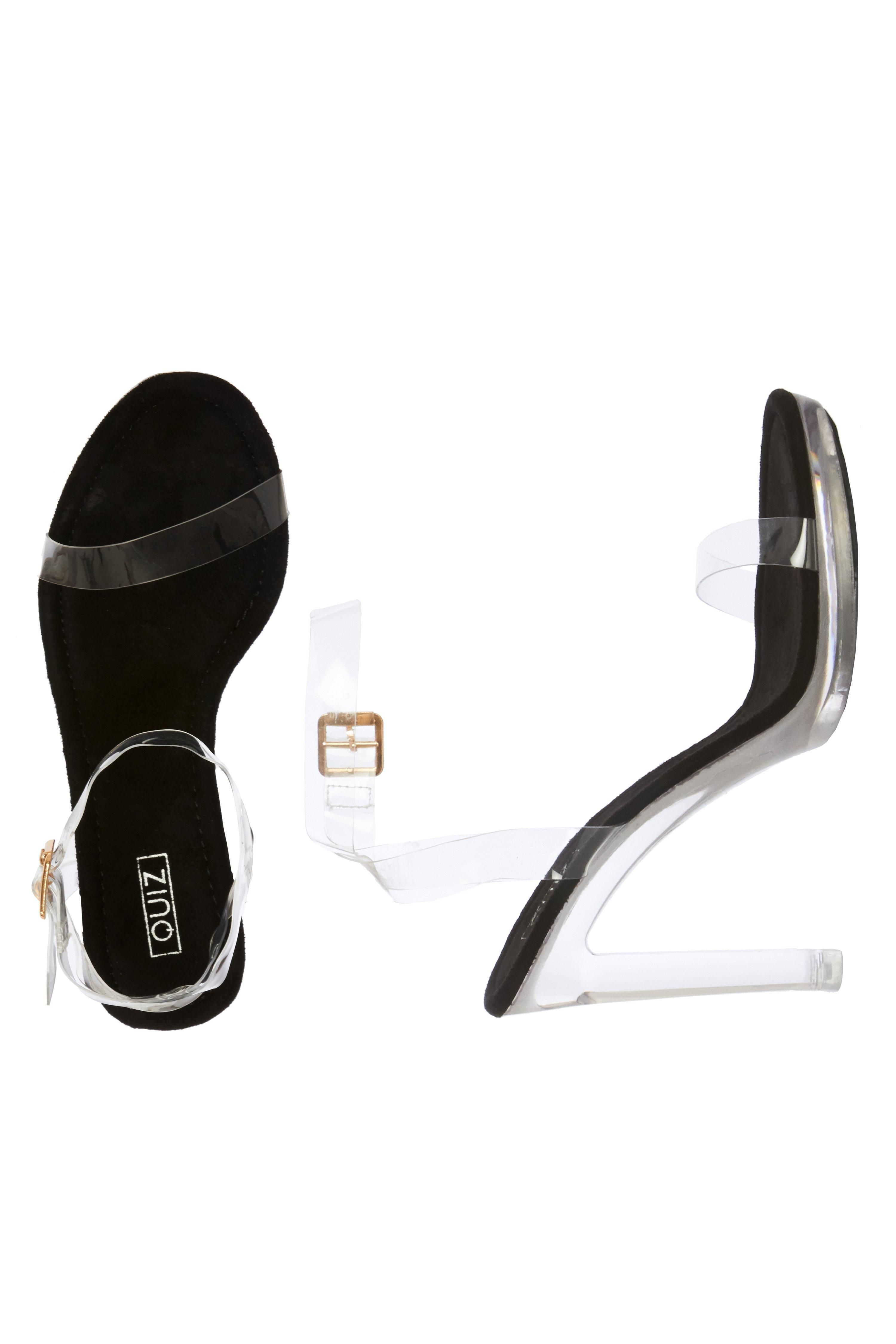 - Clear straps  - Buckle fasten  - Clear block heel  - Sandal style   - Heel height: 4.5