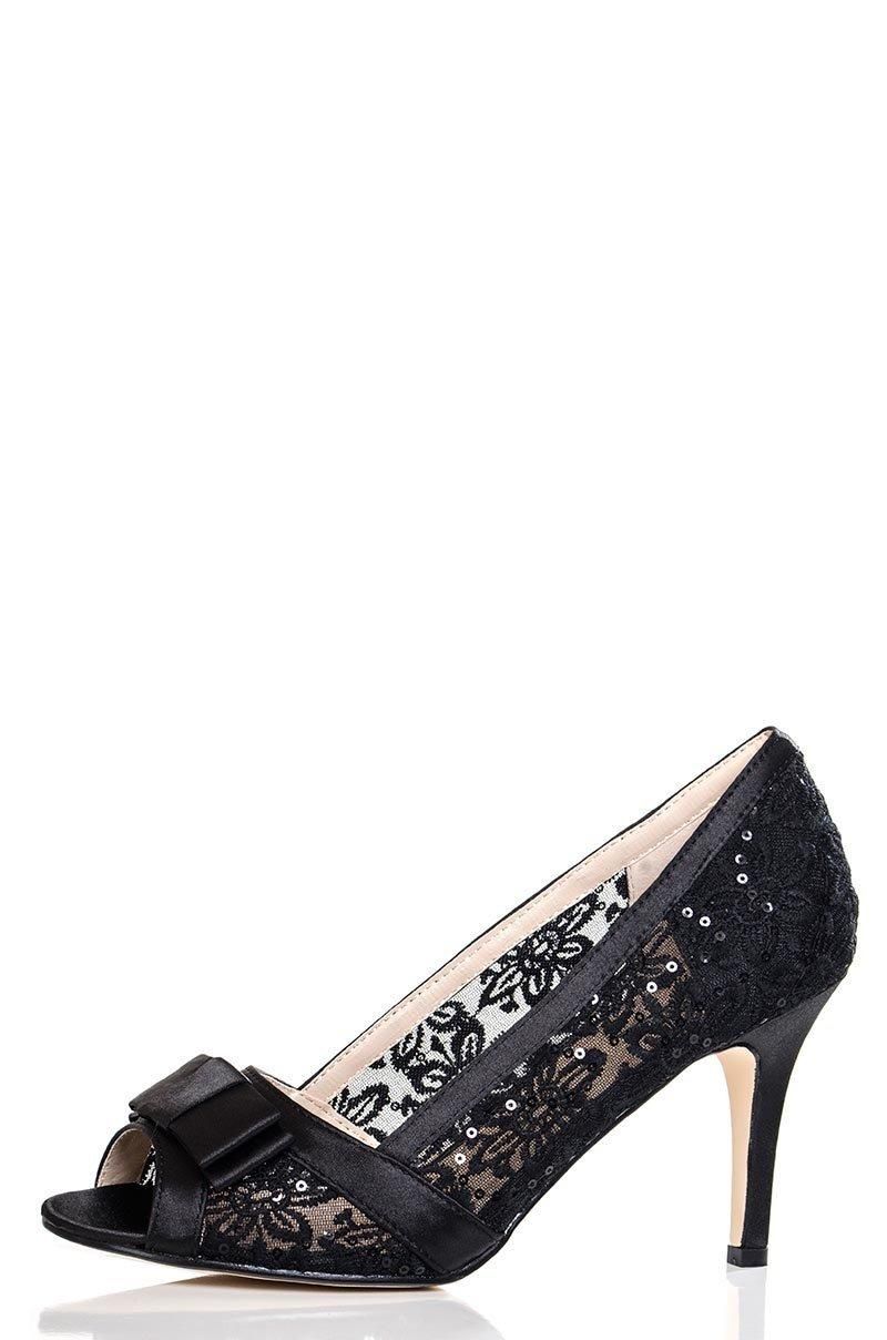 Strut your glamour look with these gorgeous court shoes. A lace and sequin outer with a bow feature gives it a glamorous edge. Wear with an occasion maxi dress and add accessories to complete the look.    - Sequin and lace outer  - Bow feature  - Peep toe    - Heel height: 9cm approx