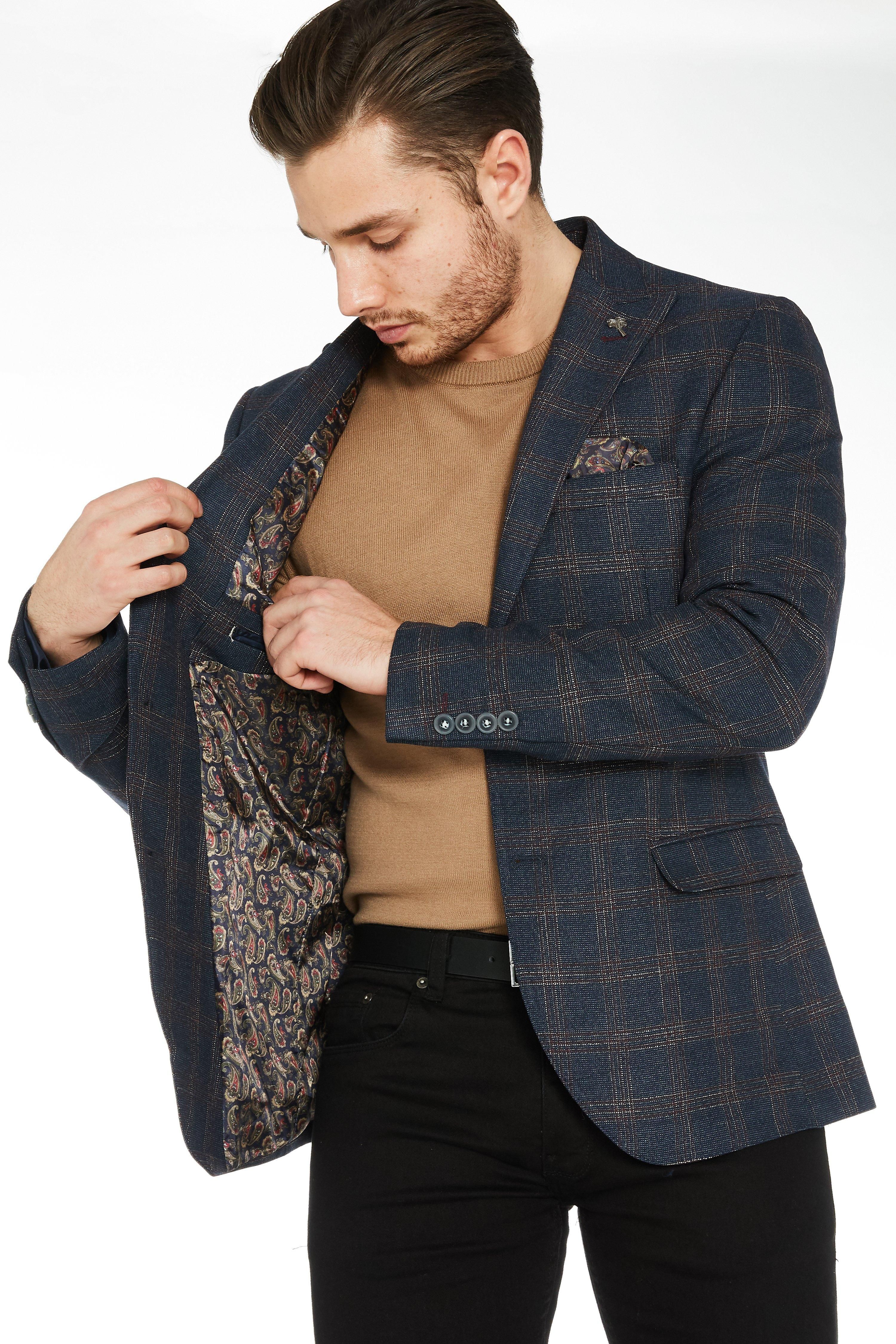 navy check blazer