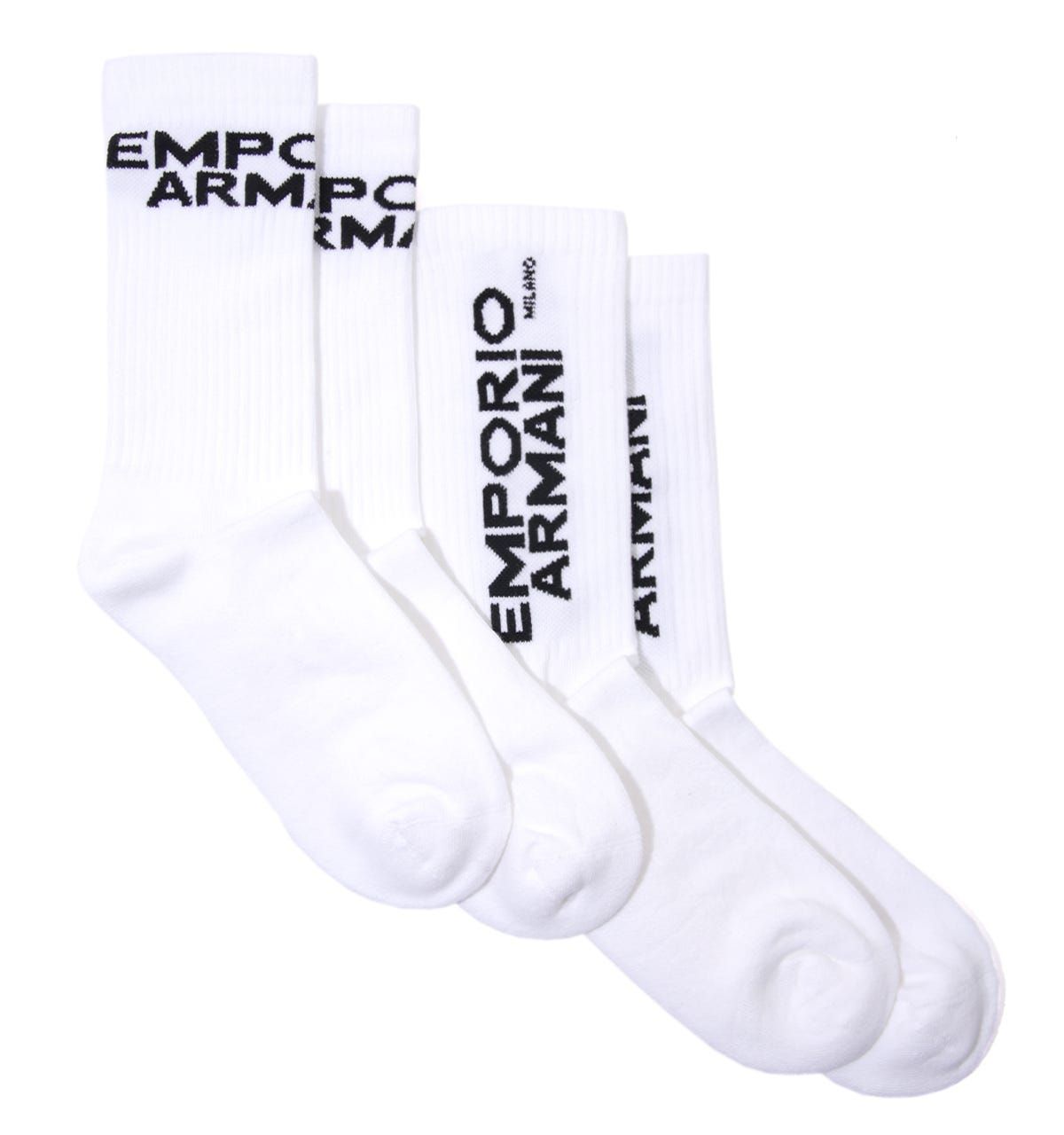 Refresh your essentials with this two pack of  EA Lettering Terrycloth socks from Emporio Armani Loungewear. Crafted from a cotton blend with added stretch for superior comfort. Featuring a quarter-calf length with ribbing for a secure fit.  Finished with signature Emporio Armani branding.Two Pack, Stretch Terrycloth Cotton Blend, Quarter-Calf Length, Made in Italy,  70% Cotton, 28% Polyamide & 2% Elastane, Emporio Armani Branding.