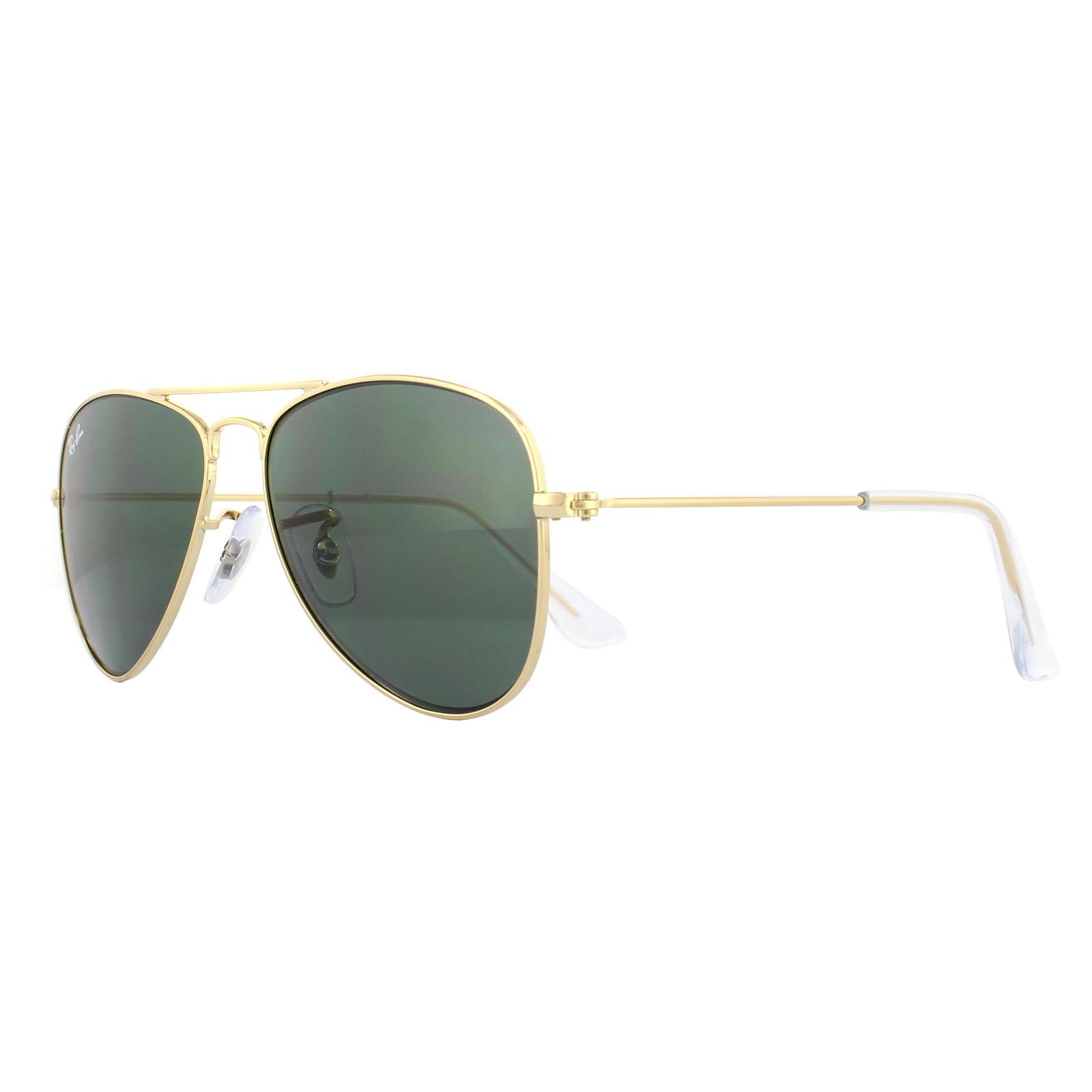 Ray-Ban Junior Sunglasses 9506 223/71 Gold Green are the kids version of the classic Ray-Ban aviator which offers great eye protection and also style for your hip youngster. This is the best selling sunglass in the world with reduced dimensions for kids.