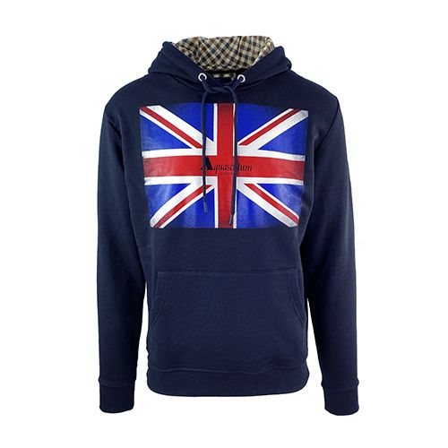 Aquascutum Union Jack Logo Navy Blue Hoodie