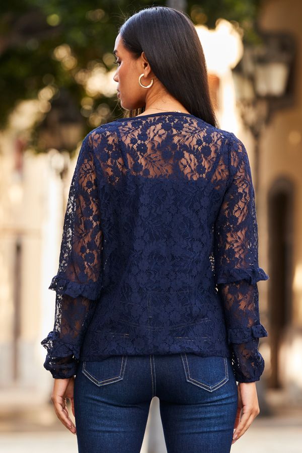 navy blue lace blouse