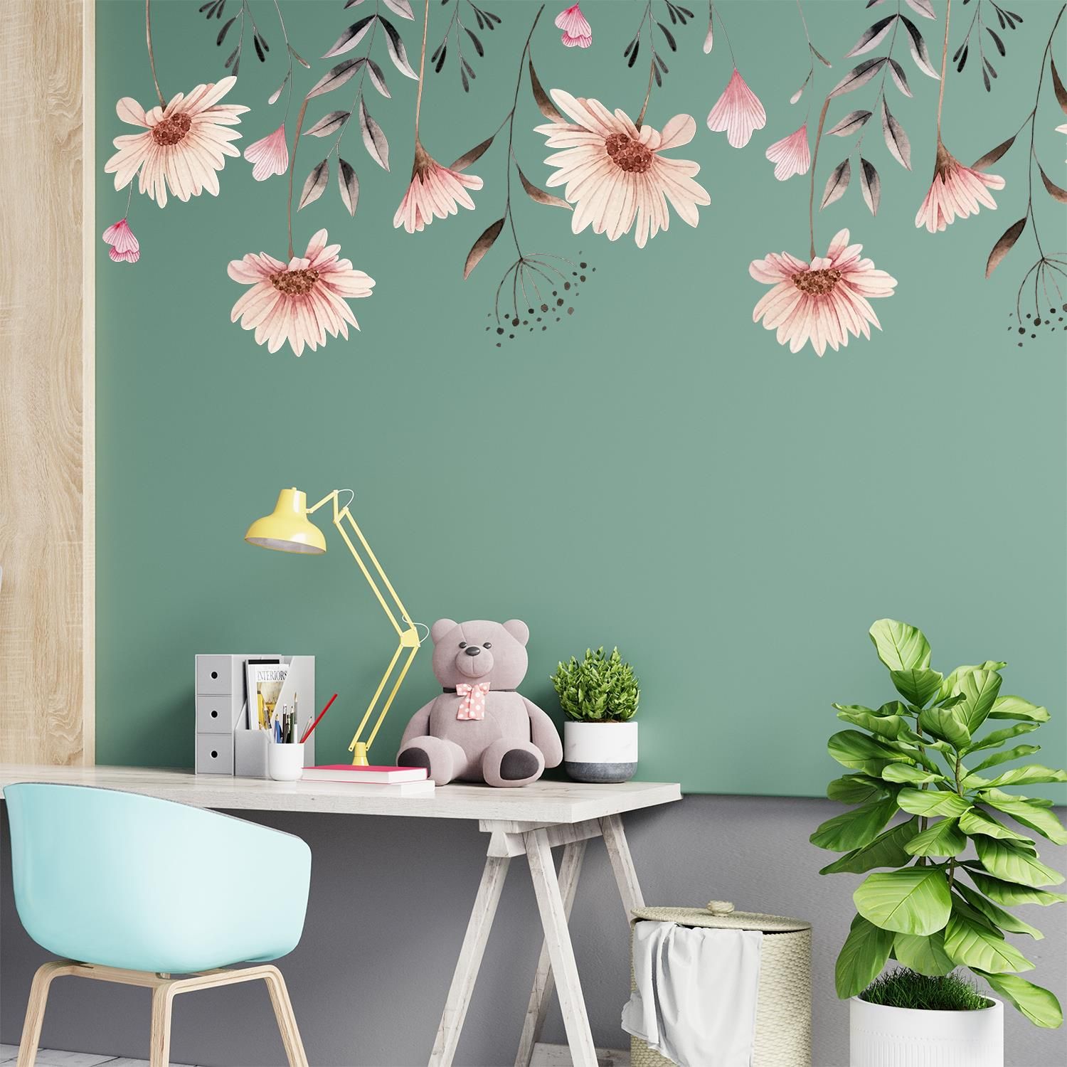 - Give to your rooms a gorgeous decoration with our Delicate Watercolour Flowers stickers set! 
- This product is easy to apply and easily removable using hair dryer. 
- If applied on wallpaper the sticker will NOT be REMOVABLE. Can be applied on laminated surfaces. 
- Please note that every effort is made to the illustration of our items accurately, however the colour may differ slightly when the product is applied on the mirror (due to the sunlight) and wall colour surfaces but might cause damage when removed. 
- The package contains 1 sheet of 60 x 90 cm containing 16 stickers.
