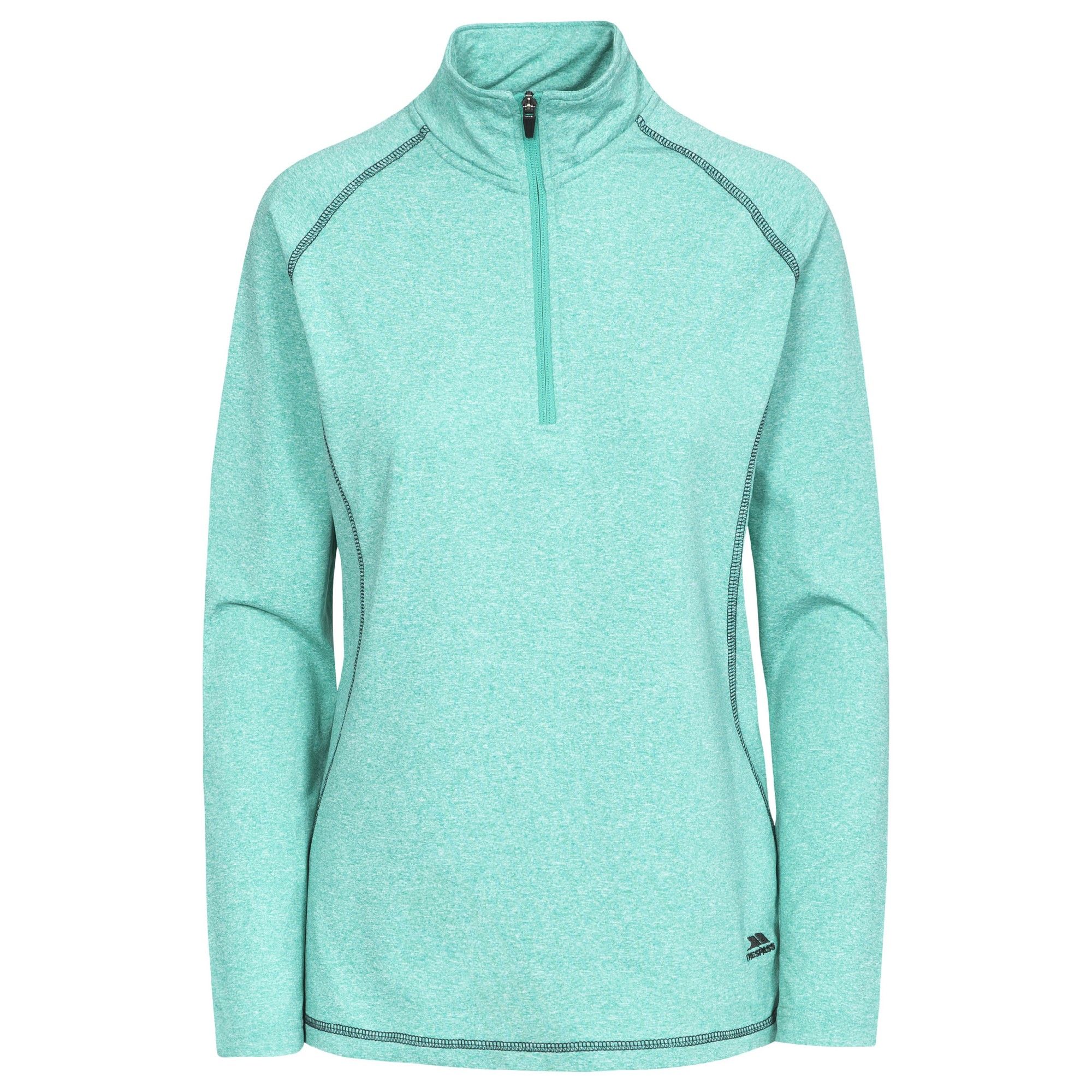 Long sleeved top with melange and brushed back. 1/2 zip neck. Flat cuff. Quick dry. 225gsm. 95% polyester, 5% elastane. Trespass Womens Chest Sizing (approx): XS/8 - 32in/81cm, S/10 - 34in/86cm, M/12 - 36in/91.4cm, L/14 - 38in/96.5cm, XL/16 - 40in/101.5cm, XXL/18 - 42in/106.5cm.