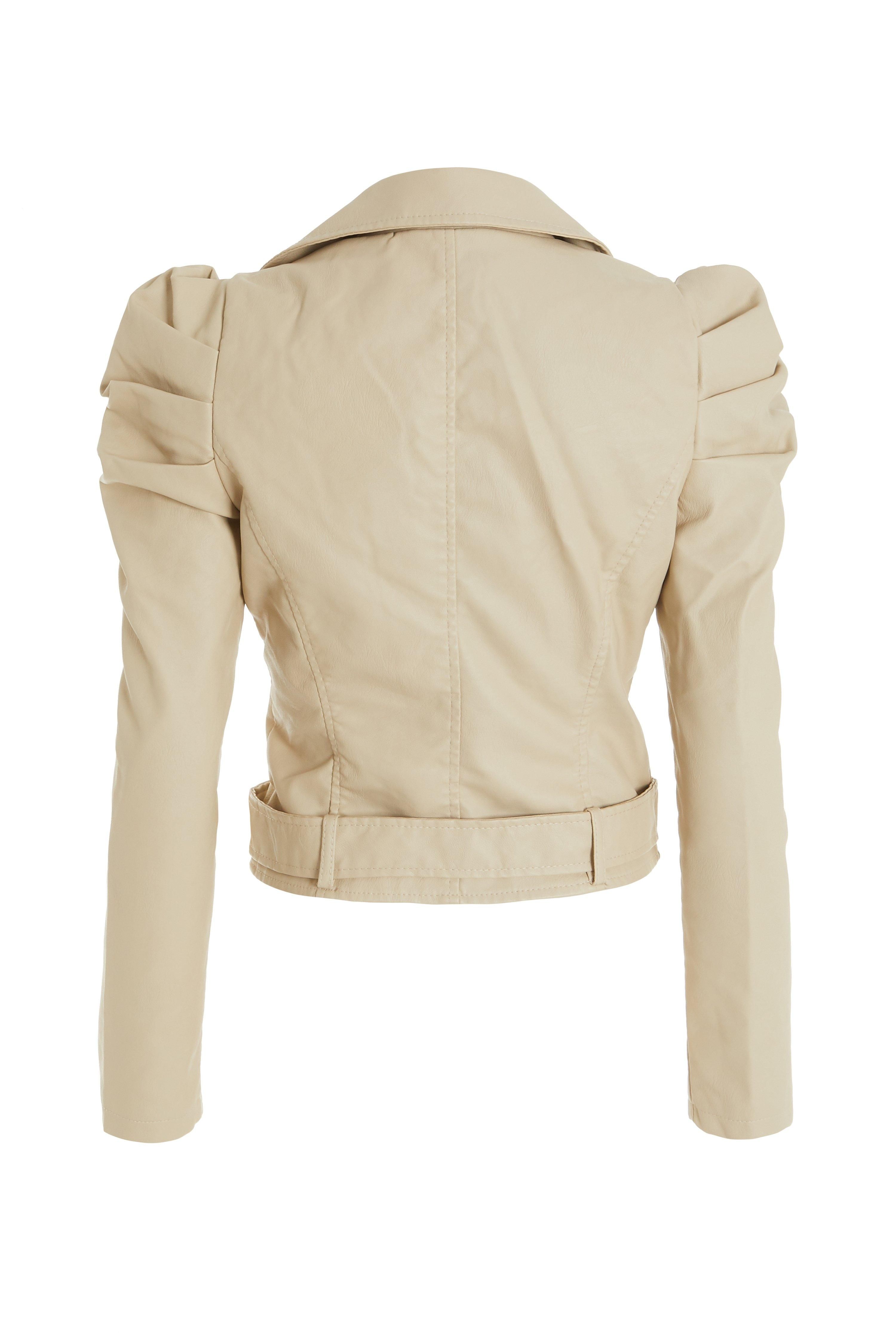 - Faux leather  - Puff sleeve  - Biker style   - Lapel front  - Length: 60cm approx