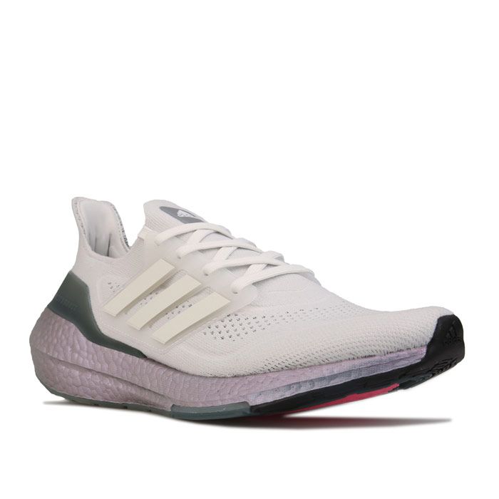 Mens adidas Ultraboost 21 Running Shoes in off white.- adidas Primeknit textile upper.- Lace closure. - Sock like fit. - Boost midsole. - Supportive heel counter.- Stretchweb outsole with Continental™ Rubber.- Textile upper and lining  Synthetic sole.- Ref: FY0383