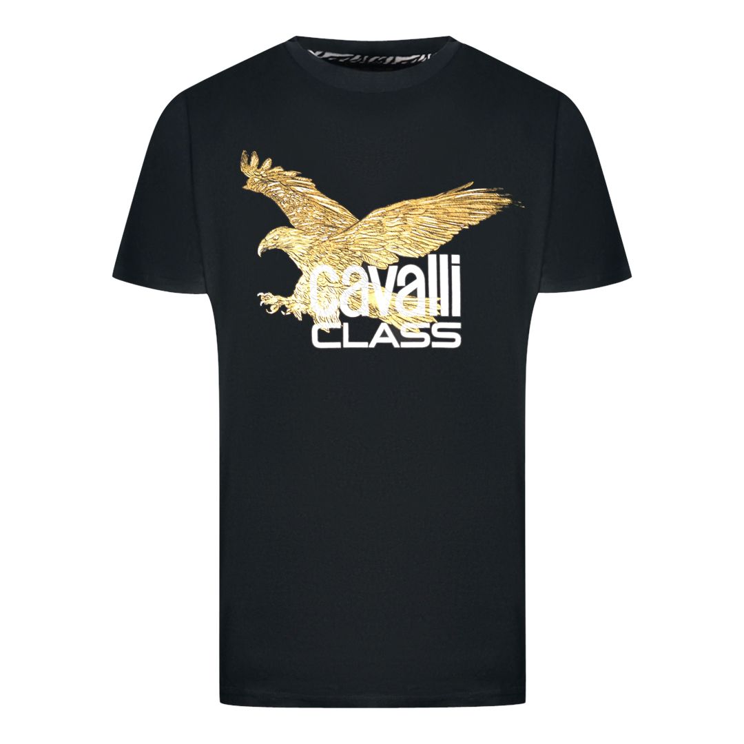Cavalli Class Gold Eagle Logo Black T-Shirt