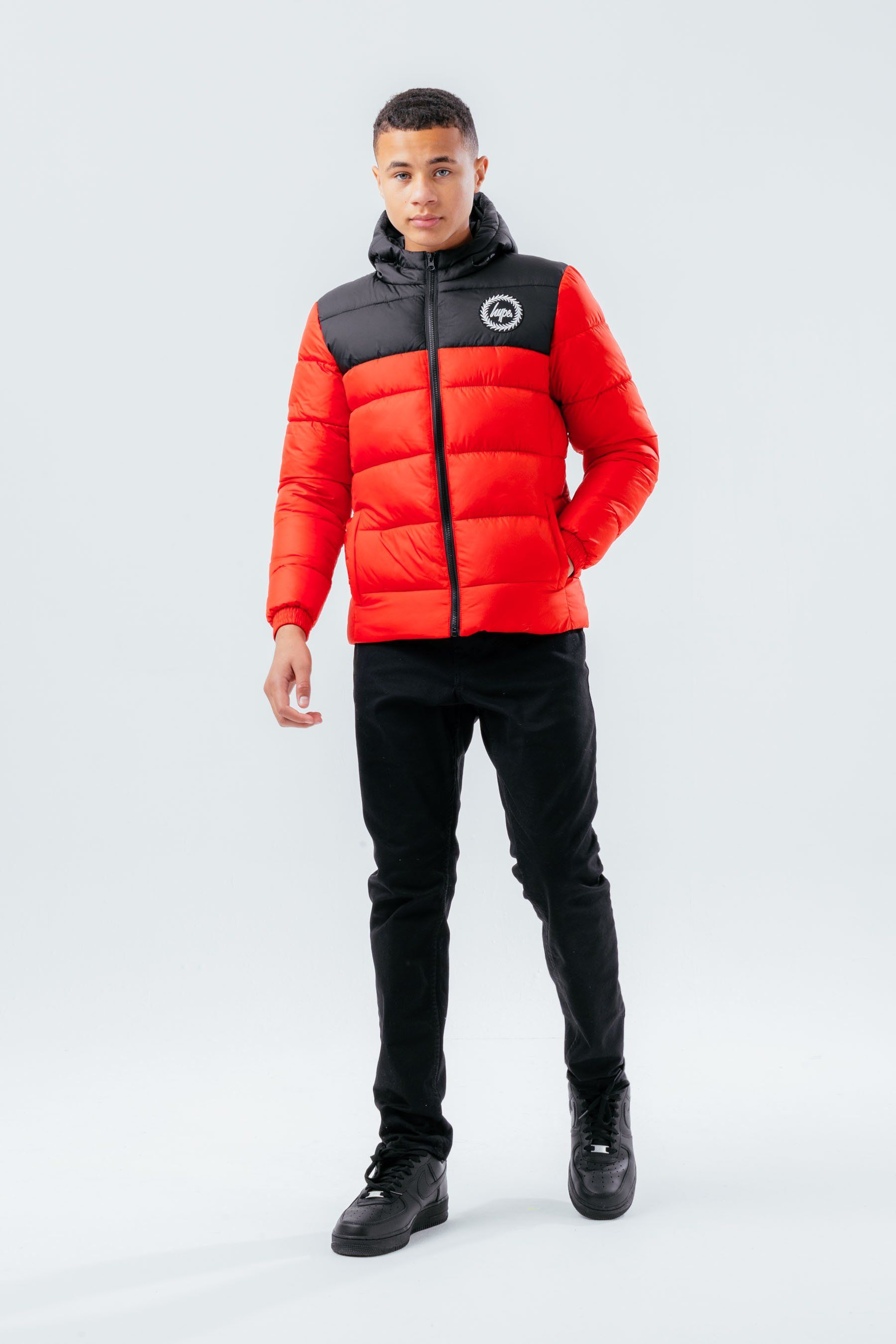 Hype Red Colour Block Kids Puffer Jacket